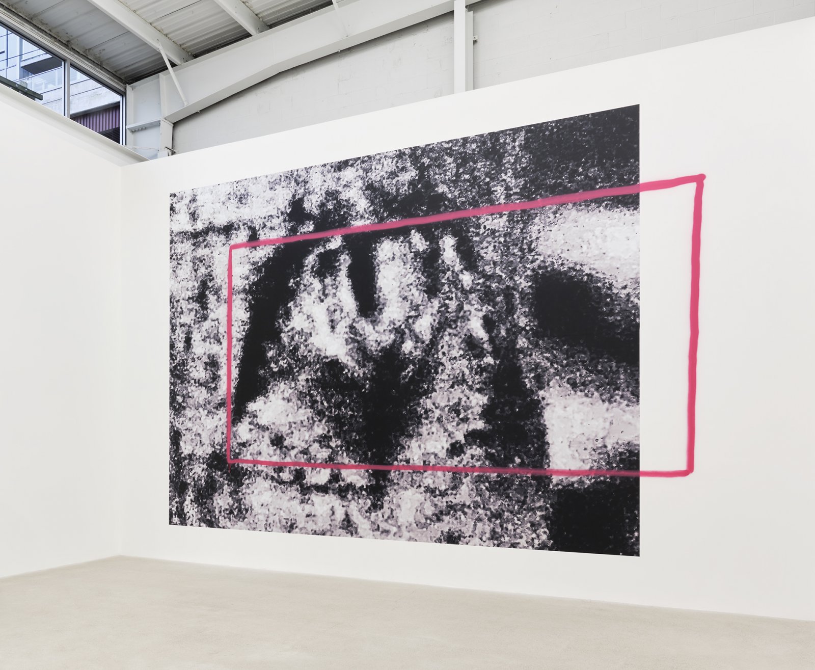 Duane Linklater, latealex, 2020, vinyl, spray paint, 182 x 261 in. (462 x 663 cm) by Duane Linklater