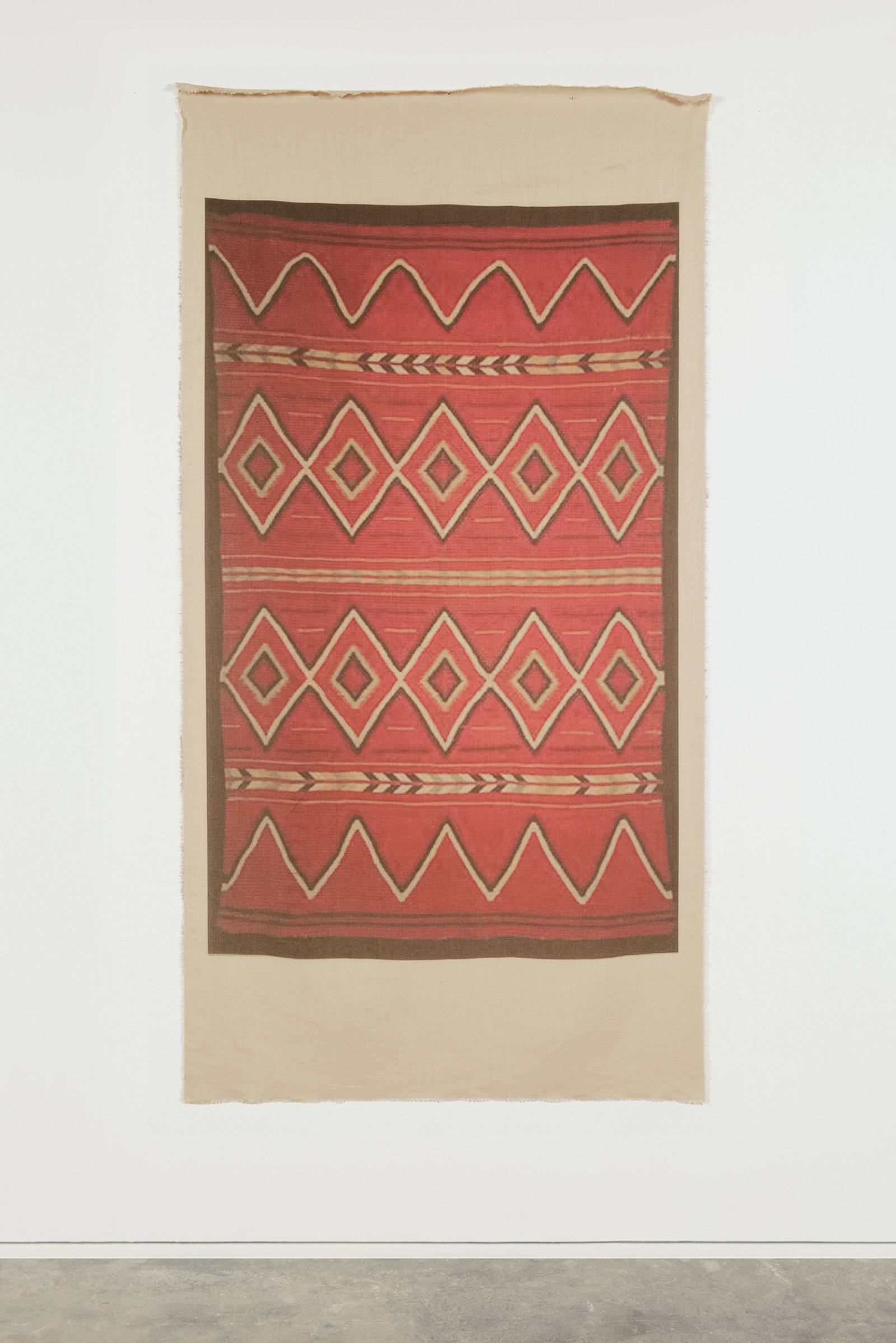 Duane Linklater, UMFA1978.169, 2015, inkjet print on linen, nails, from Navajo Serape, Utah Museum of Fine Arts Collection, 85 x 44 in. (216 x 112 cm)