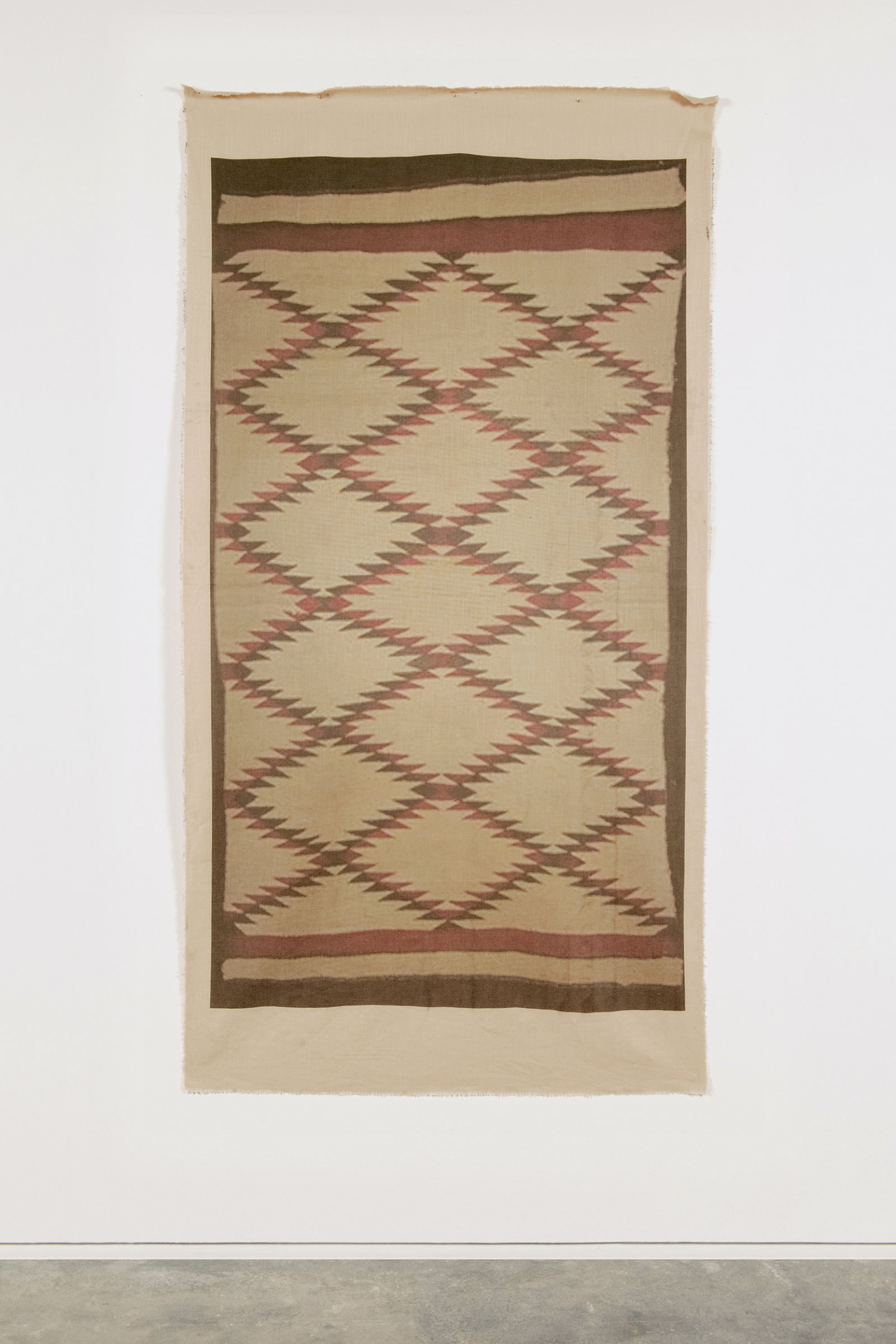 Duane Linklater, UMFA 1993.005.001, 2015, inkjet print on linen, nails, from Navajo Serape, Utah Museum of Fine Arts Collection, 85 x 44 in. (216 x 112 cm)