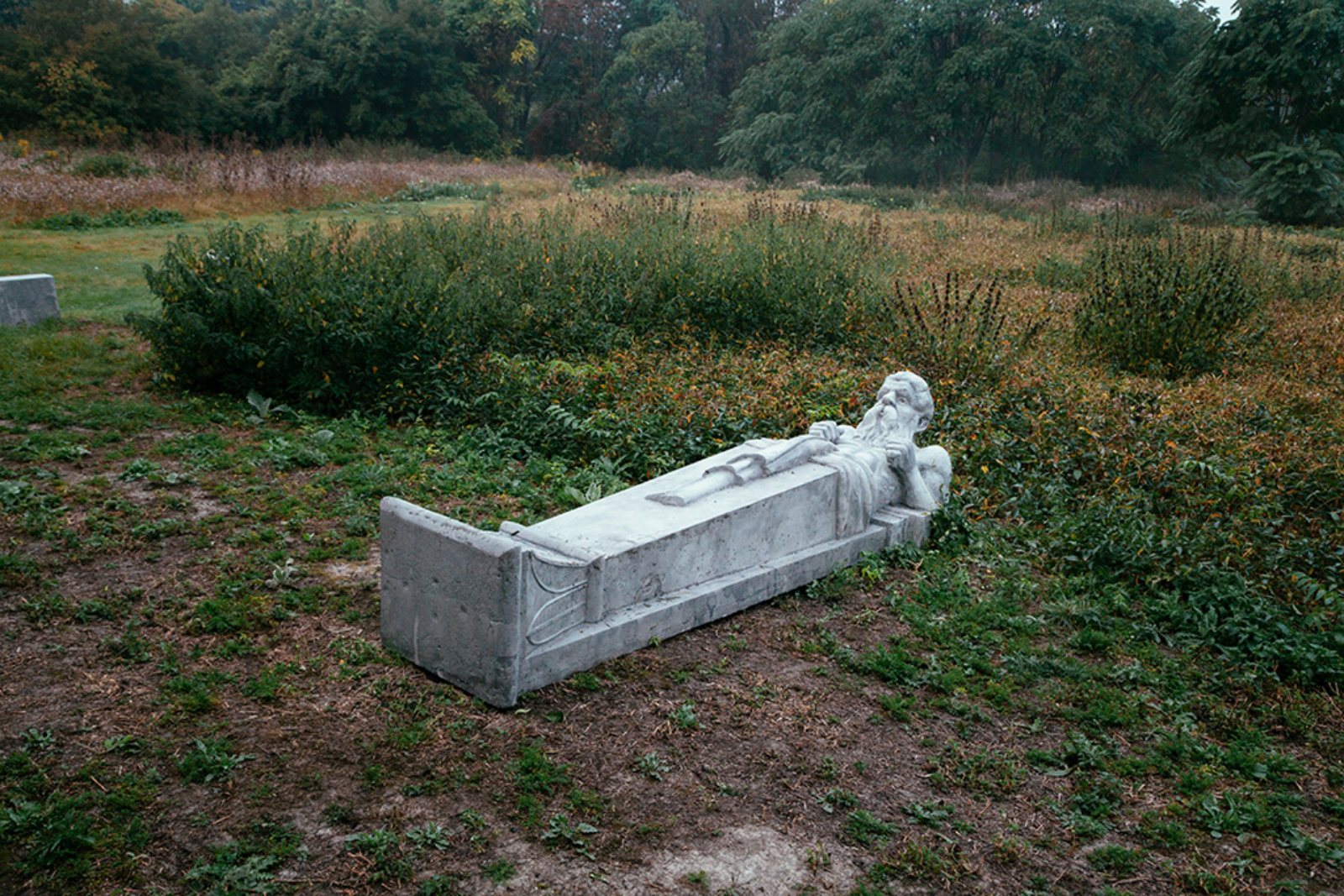 Duane Linklater, Monsters for Beauty, Permanence and Individuality, 2017, 14 cast concrete sculptures, dimensions variable. Installation view, Lower Don River Trail, Don River Valley Park, Toronto, 2017