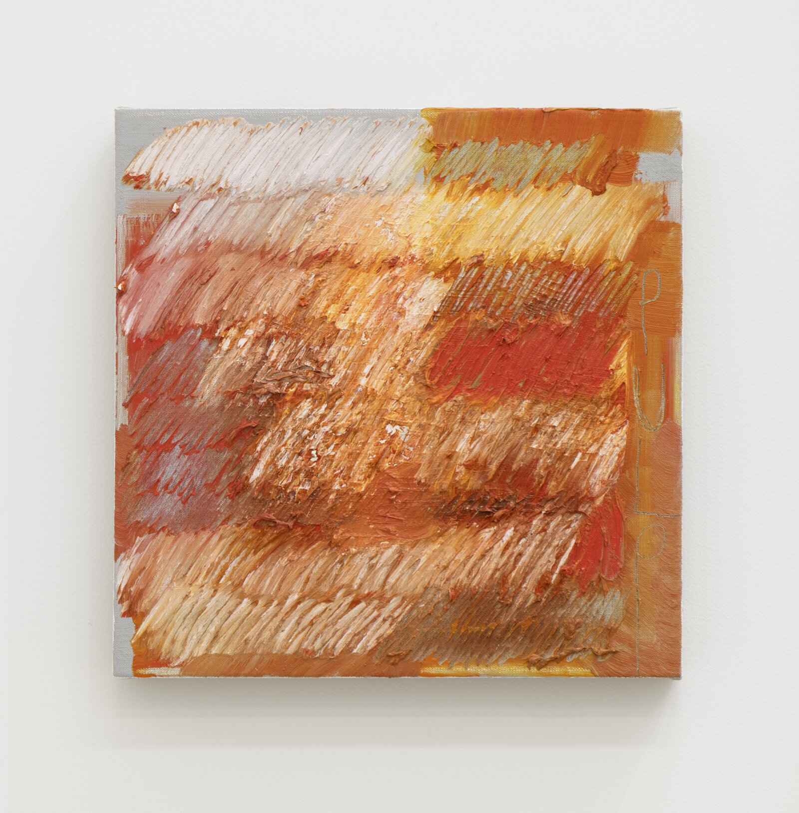 Duane Linklater, grassfire (pulp), 2026, oil and oil stick, graphite on linen, 14 x 14 in. (36 x 36 cm)