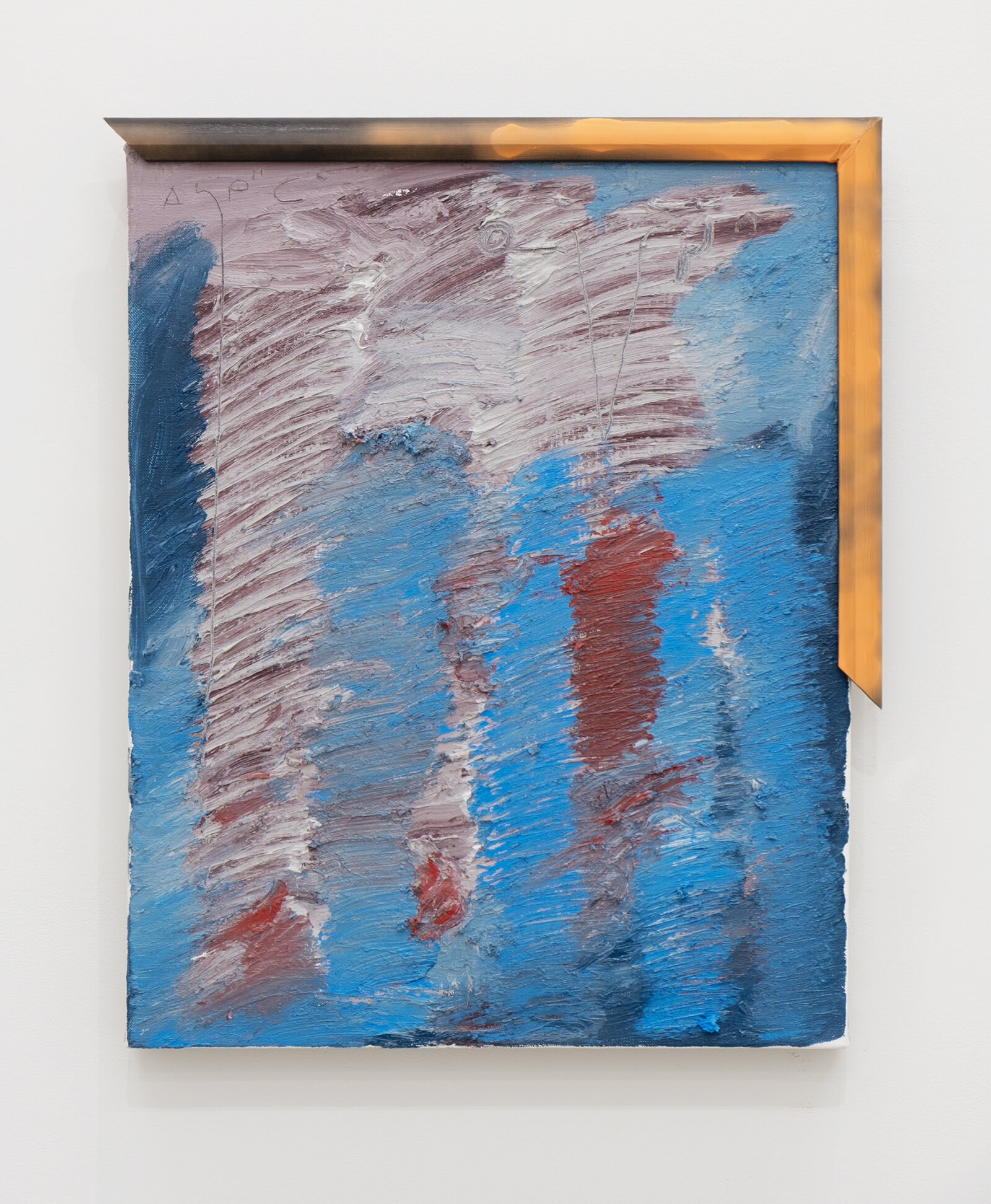 Duane Linklater, nîcisân_1, 2026, oil and oil stick, graphite, artist’s own frame, 21 x 17 in. (52 x 42 cm)