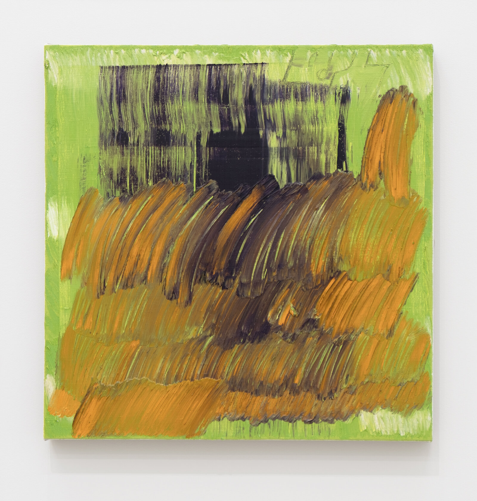 Duane Linklater, orange_grass_1, 2026, oil and oil stick, graphite on linen, 20 x 20 in. (51 x 51 cm)