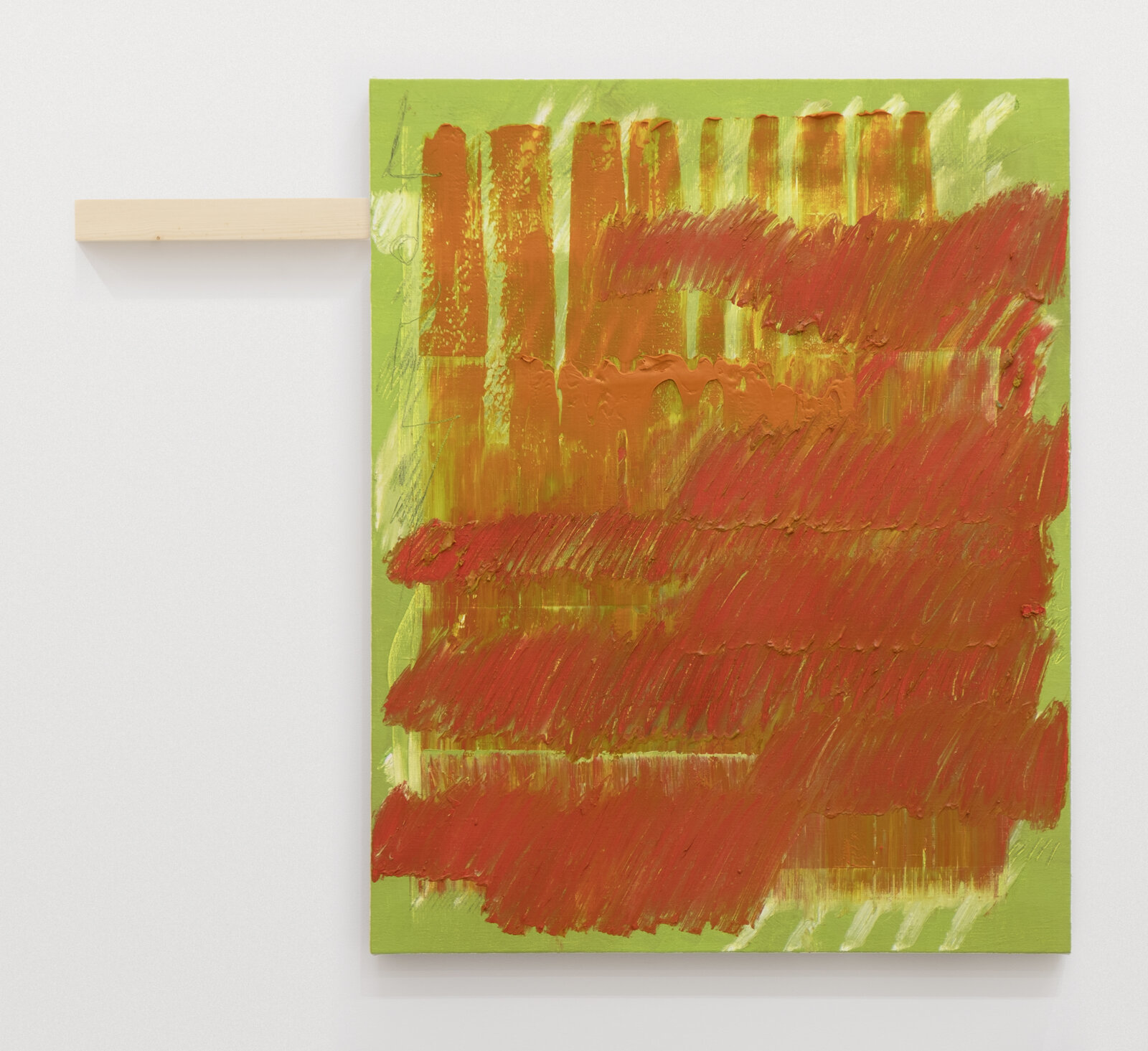 Duane Linklater, red_grass_2, 2026, oil and oil stick, graphite on linen, wood, 30 x 31 in. (76 x 79 cm)