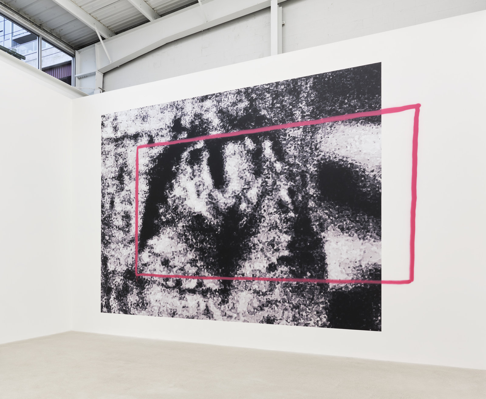 Duane Linklater, latealex, 2020, vinyl, spray paint, 182 x 261 in. (462 x 663 cm)