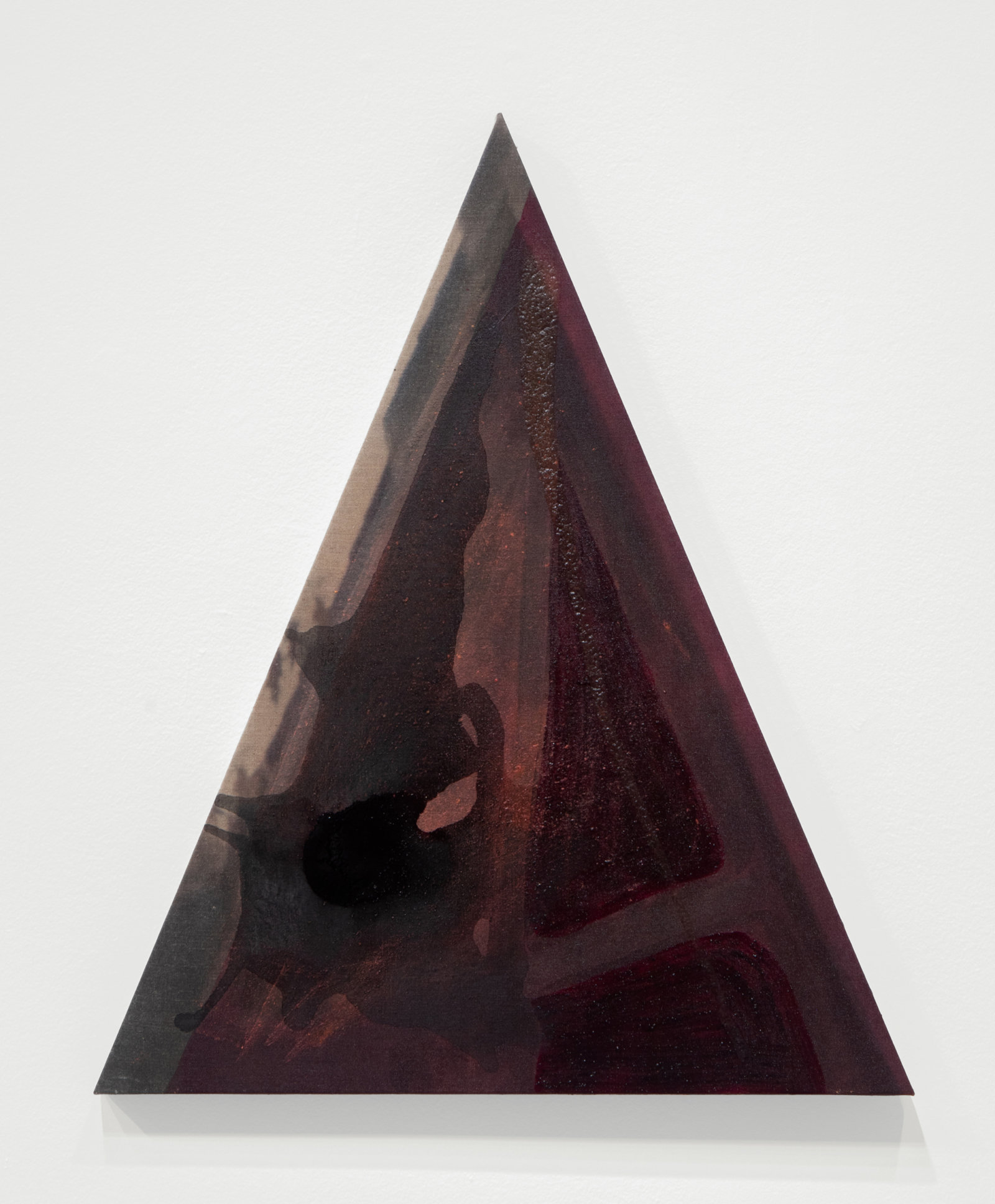 Duane Linklater, they have piled the stone / as they promised / without syrup 1, 2023, digital print on linen, cochineal, tea, sumac, charcoal, maple syrup, 36 x 30 in. (91 x 76 cm)