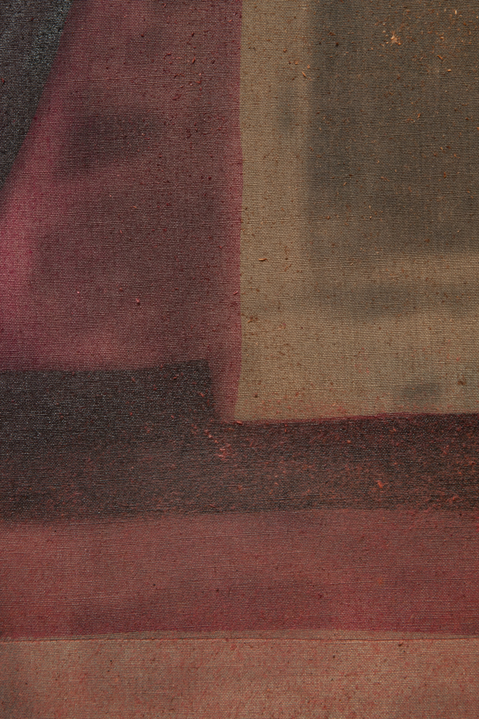 Duane Linklater, they have piled the stone / as they promised / without syrup 7 (detail), 2023, digital print on linen, cochineal, tea, sumac, tobacco, charcoal, 72 x 60 in. (183 x 152 cm)
