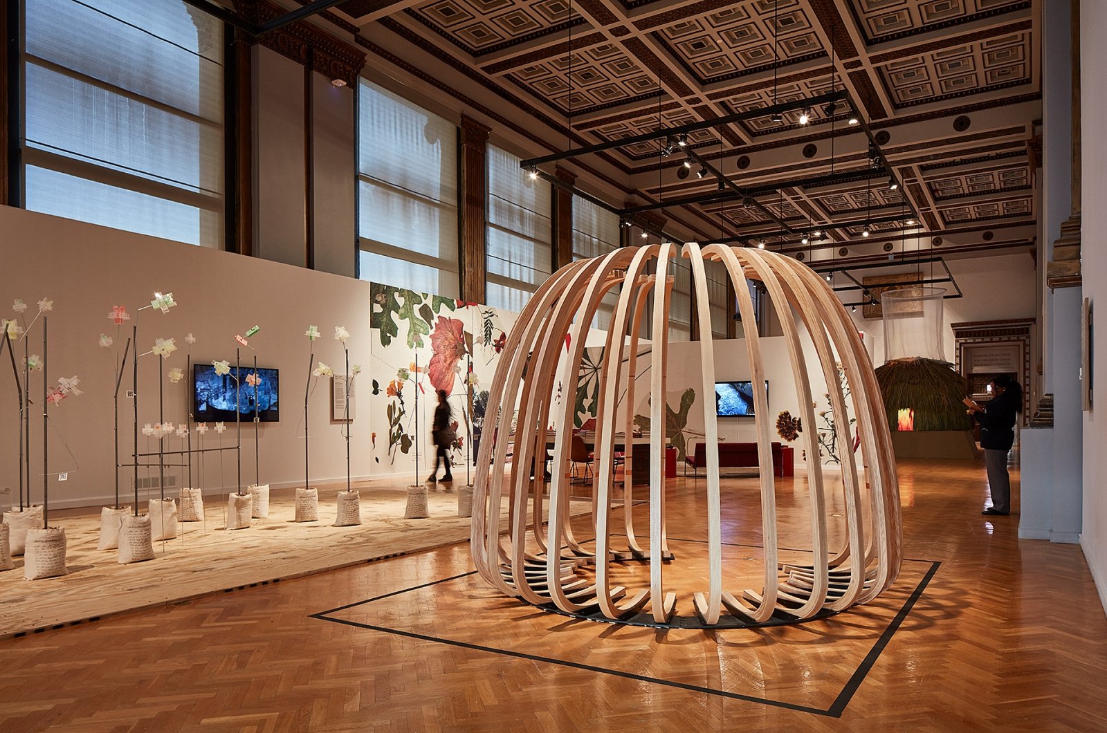 Tanya Lukin Linklater and Tiffany Shaw-Collinge, Indigenous geometries, 2019, cold rolled steel, laminate ash, paint, matte polyurethane, hardware, 84 x 107 x 107 in. (213 x 272 x 272 cm). Installation view, ...and other such stories, Chicago Architecture Biennial, USA, 2019