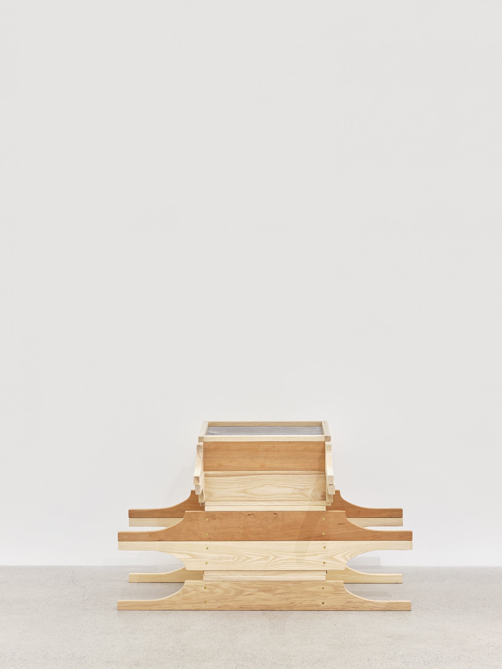 Tanya Lukin Linklater, Horse Hair Question 1 (detail), 2016, horse hair bundles, cotton string, antler velvet, nails, american ash wood, american cherry wood, brass screws, steel screws, steel mesh screens, drywall, steel studs, installation dimensions variable