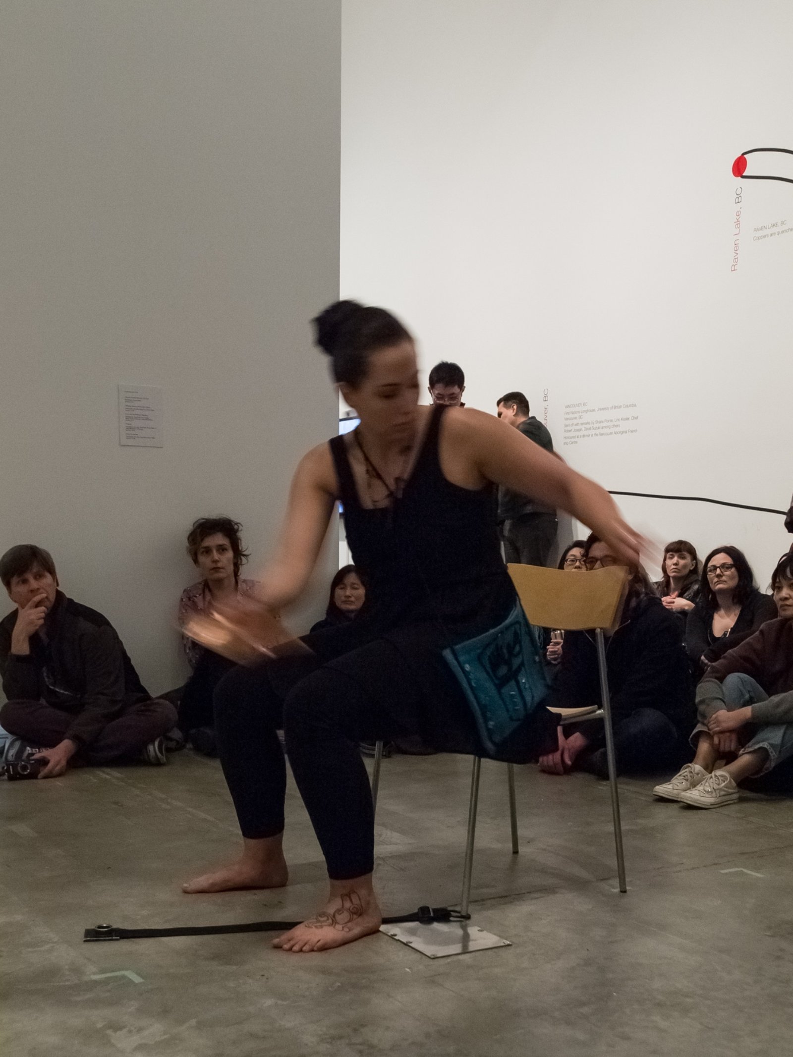 Tanya Lukin Linklater, An accumulation – A relief, 2016, site-specific performance. Performance documentation, Cutting Copper: Indigenous Resurgent Practice, Lalakenis/All Directions: A Journey of Truth and Unity, Morris and Helen Belkin Art Gallery, Vancouver, 2016