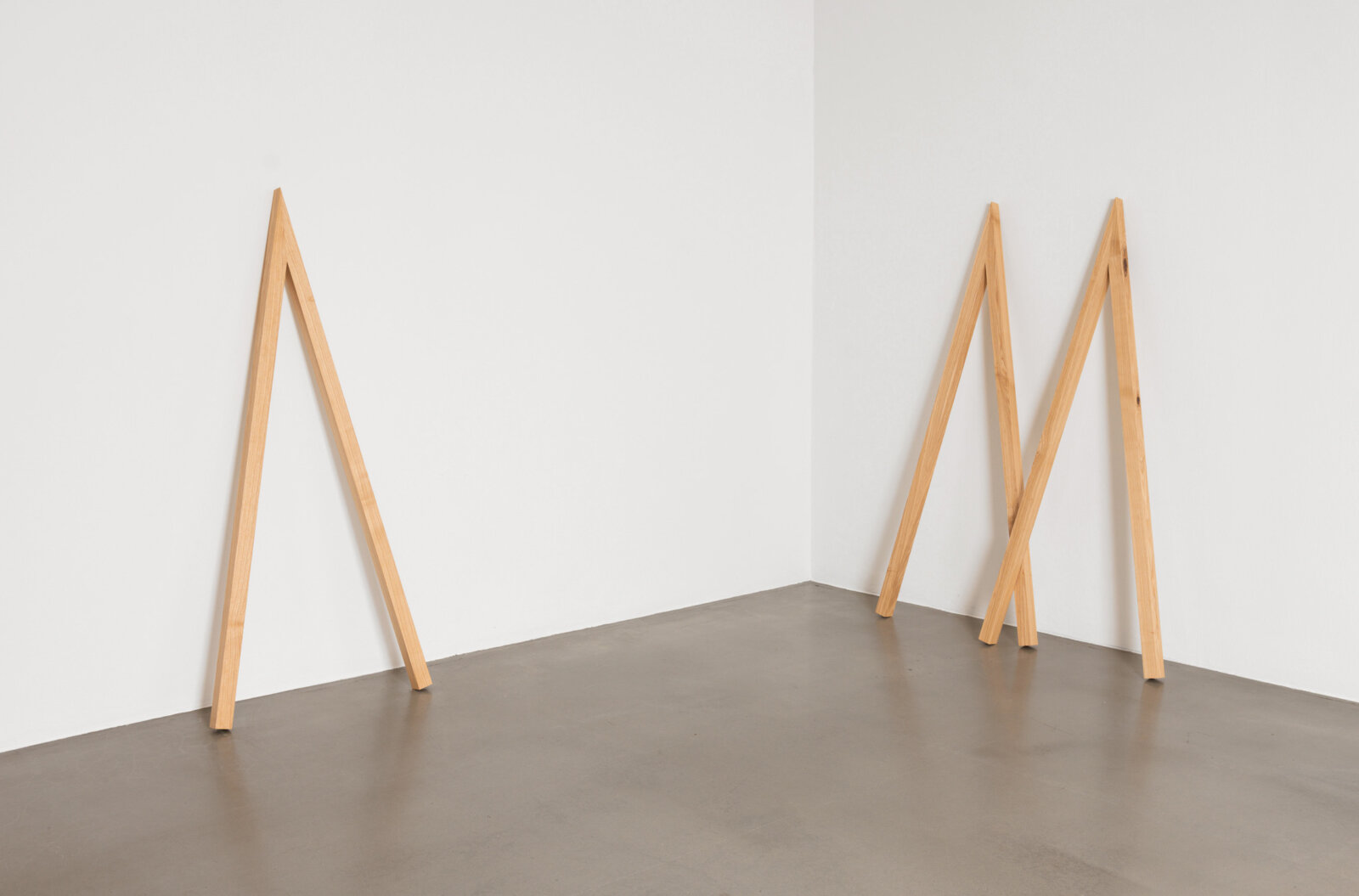Tanya Lukin Linklater, Crested, 2026, 3 triangular bentwood ash, each 65 x 28 x 2 in. (165 x 71 x 5 cm)