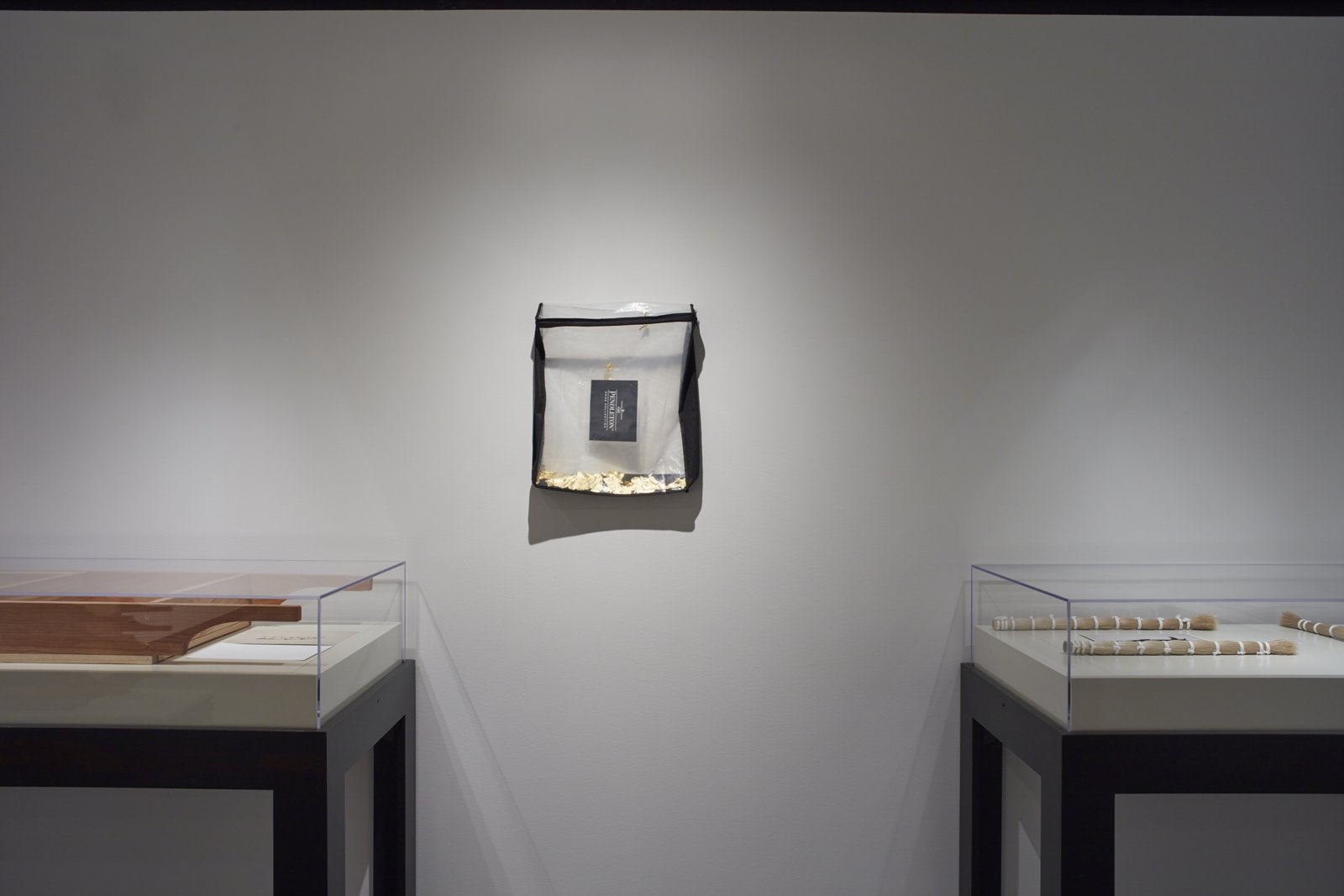 Tanya Lukin Linklater, Horse Hair Question 2, 2016, wood, hardware, screen, horse hair bundles, cotton, paper, images of Inuit prints from Art Gallery of Alberta’s collection, dimensions variable. Installation view, A Parallel Excavation, Art Gallery of Alberta, Edmonton, Canada, 2016