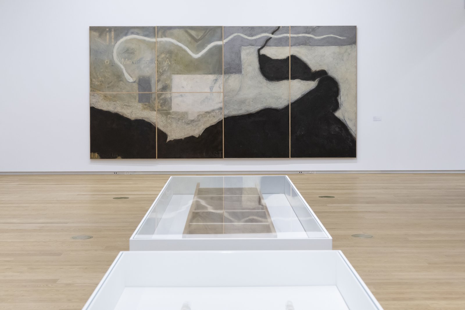 Tanya Lukin Linklater, Horse Hair Question 2, 2016, wood, hardware, screen, horse hair bundles, cotton, paper, images of Inuit prints from Art Gallery of Alberta’s collection, dimensions variable. Installation view, Next Year’s Country, Remai Modern, Saskatoon, Canada, 2020