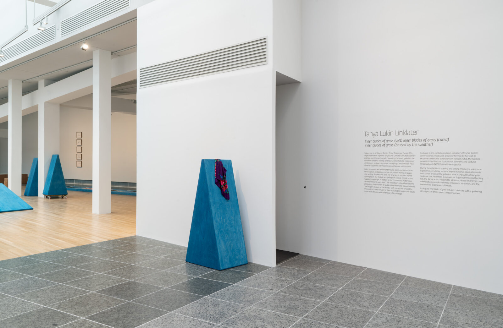 Tanya Lukin Linklater, Structure of Sustenance Three, 2024, sculpture in seven parts to be activated by performance; birch plywood, paint, furniture blankets, each 24 x 31 x 65 in. (61 x 79 x 165 cm)