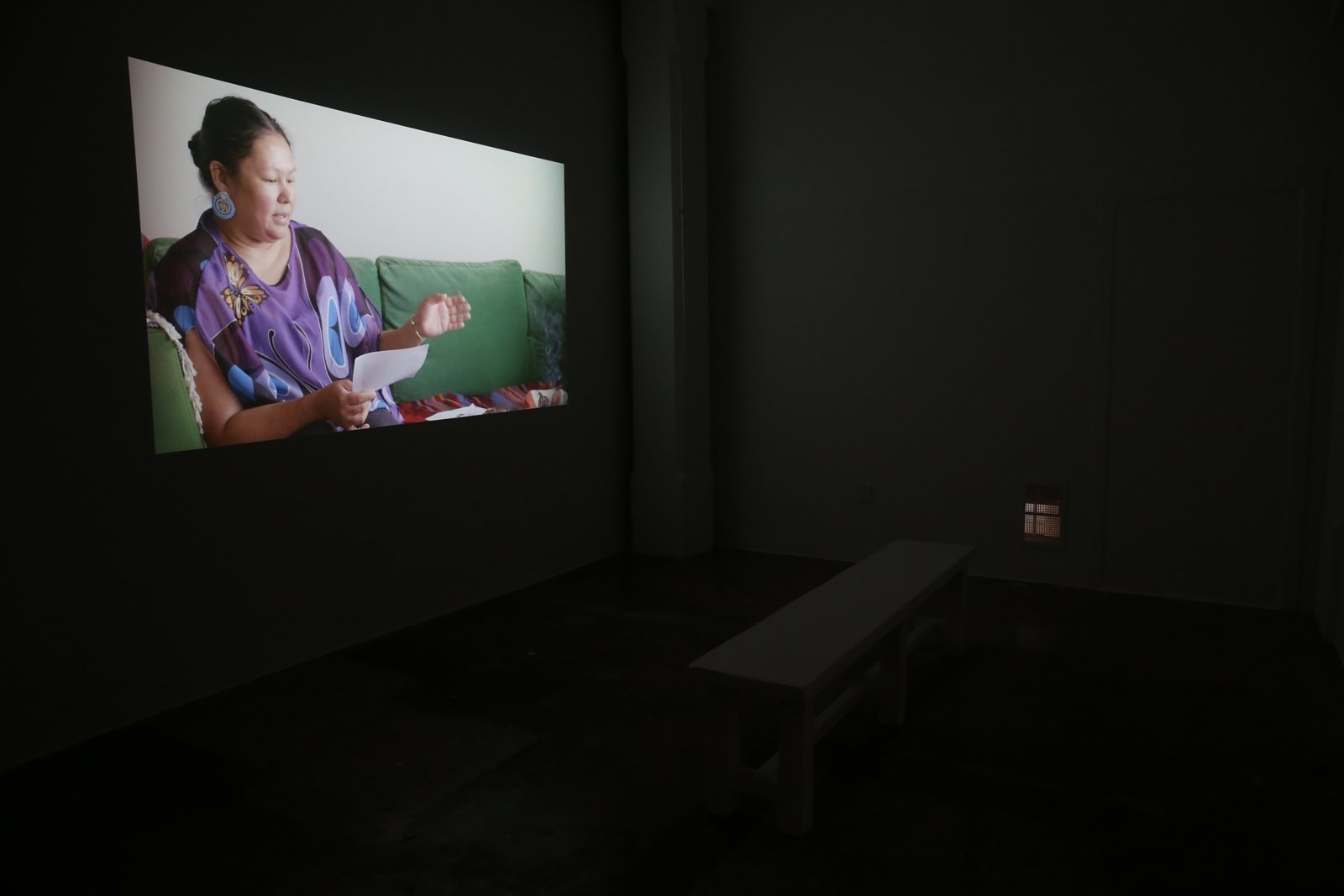 Tanya Lukin Linklater, The treaty is in the body, 2017, single-channel video, 12 minutes, 21 seconds. Installation view, Slay All Day, ma ma gallery, Toronto, Canada, 2018