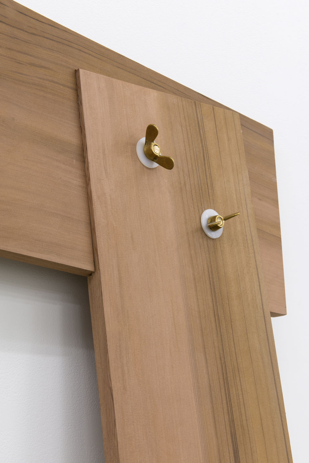 Christina Mackie, Lots/lost (detail), 2012, cedar, brass, nylon, 94 x 388 x 19 in. (238 x 986 x 48 cm) by 