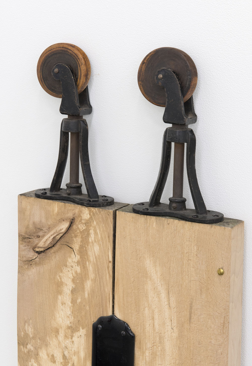 ​Christina Mackie, ​Trestle Person III​ (detail), 2012, cast iron, wood, ceramics, brass, 46 x 16 x 3 in. (116 x 39 x 6 cm)​​ by 