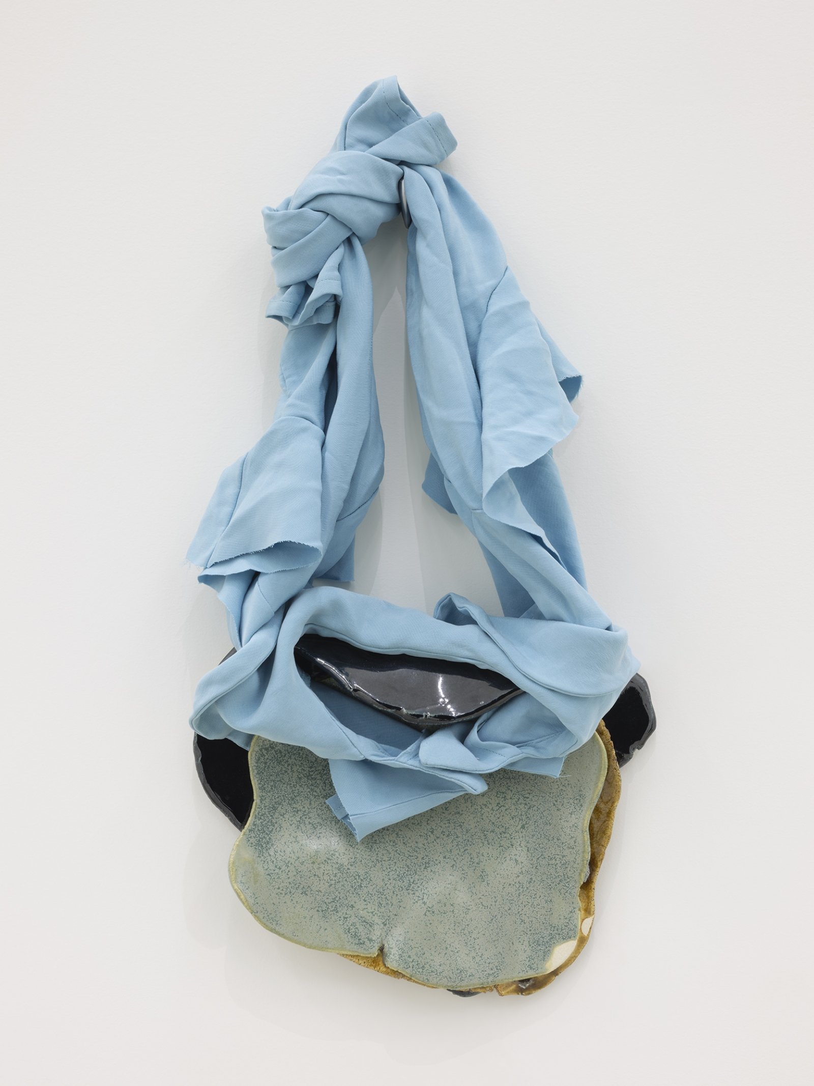 ​Christina Mackie, Token no. 17, 2019, stoneware, silk, coat hook, 23 x 12 in. (57 x 30 cm) by Christina Mackie