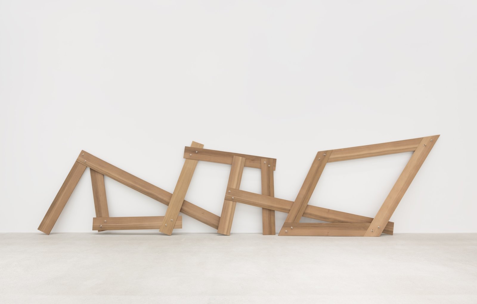 Christina Mackie, Lots/lost (The confusion part I), 2012, cedar, brass, nylon, 94 x 388 x 19 in. (238 x 986 x 48 cm)