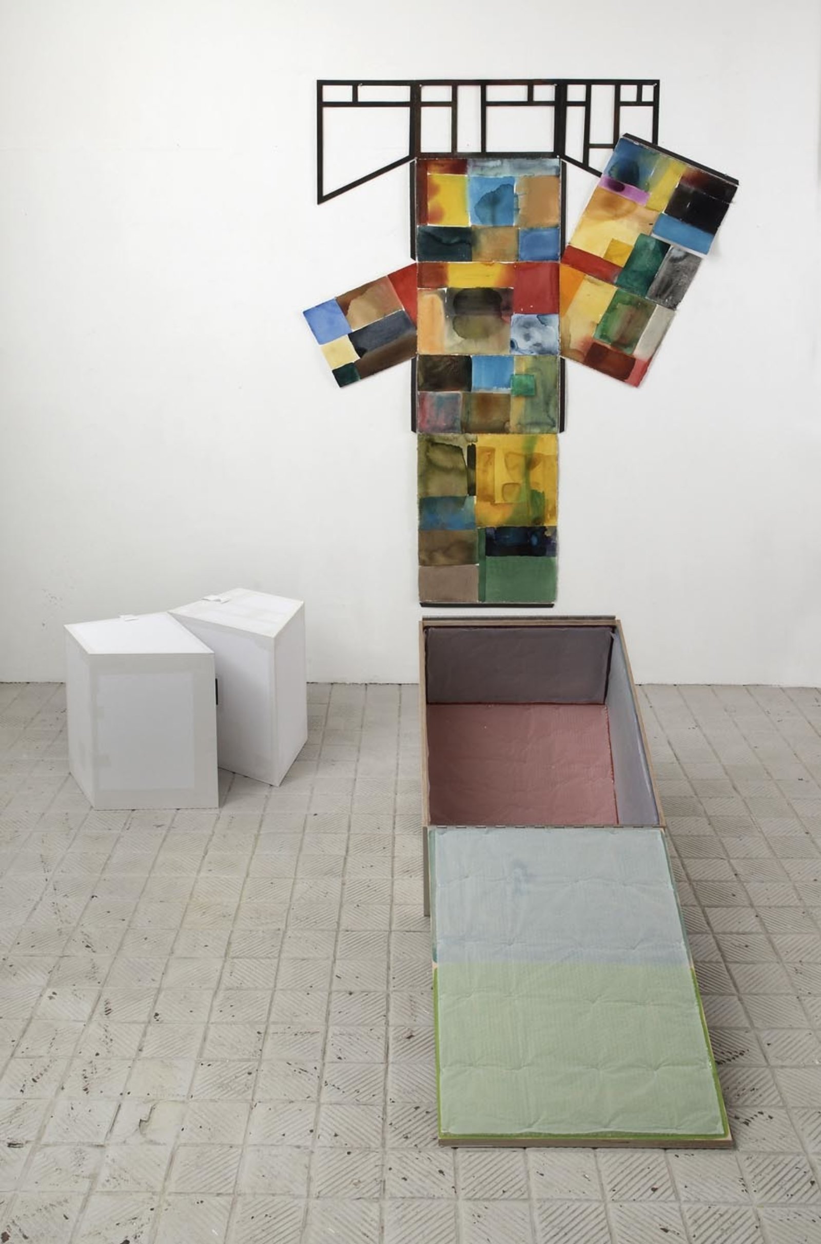 Christina Mackie, Sculpture of an idea of a painting of you, 2009, birch-ply, paper, plastic, oil paint, fabric, board, watercolour, linen, magnet, dimensions variable