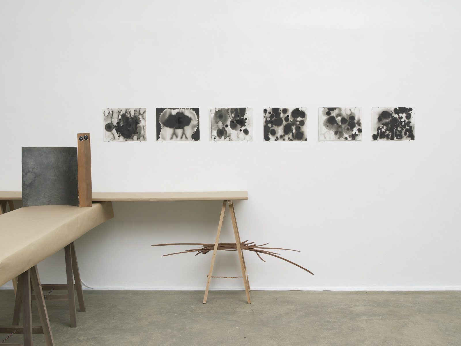 Christina Mackie, Studies for Explosions, 2011, indian ink on paper, dimensions variable. Installation view, Painting the Weights, Chisenhale Gallery, London, UK, 2012