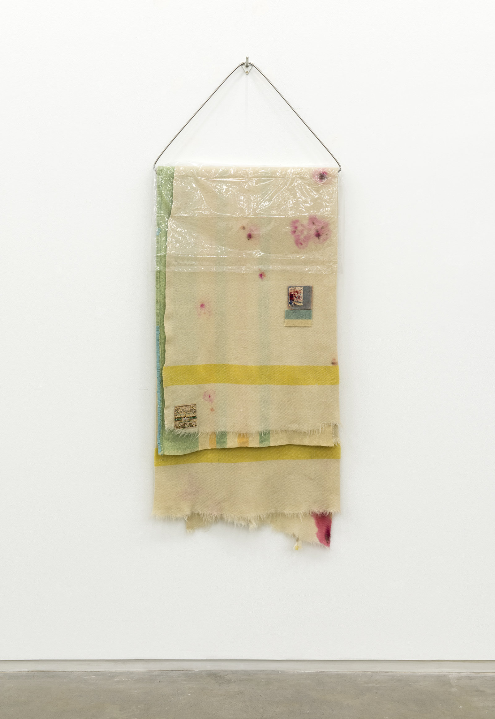 Liz Magor, Alberta/Quebec, 2013, wool, fabric, thread, dye, plastic, metal and wood, 53 x 21 x 3 in. (134 x 54 x 8 cm)