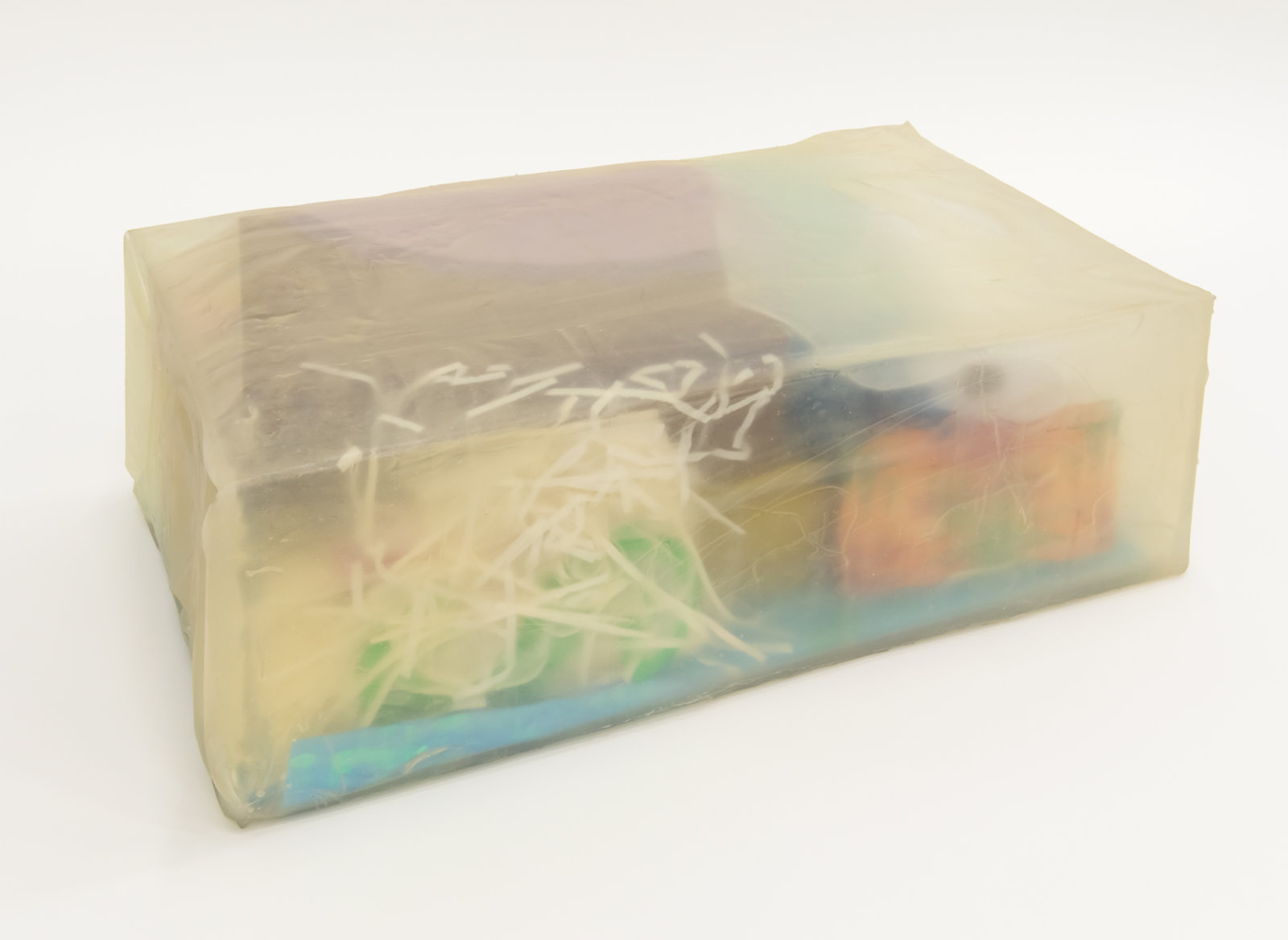 Liz Magor, All the Names (Season’s Greetings), 2016, silicone rubber, paper, plastic, 9 x 25 x 15 in. (24 x 62 x 38 cm)