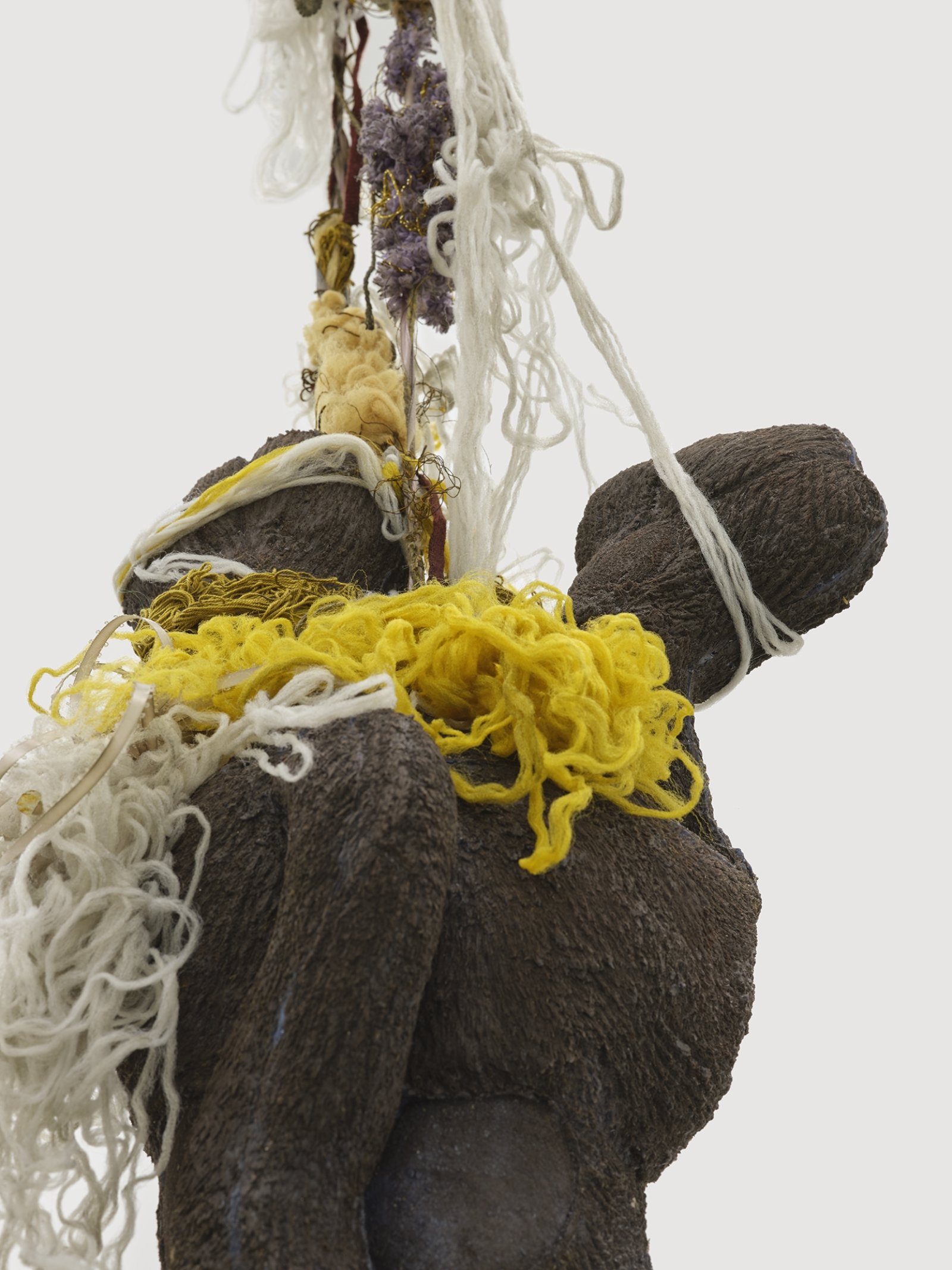 Liz Magor, Delivery (brown) (detail), 2018, silicone rubber, textiles, twine, 144 x 25 x 21 in. (366 x 62 x 52 cm)