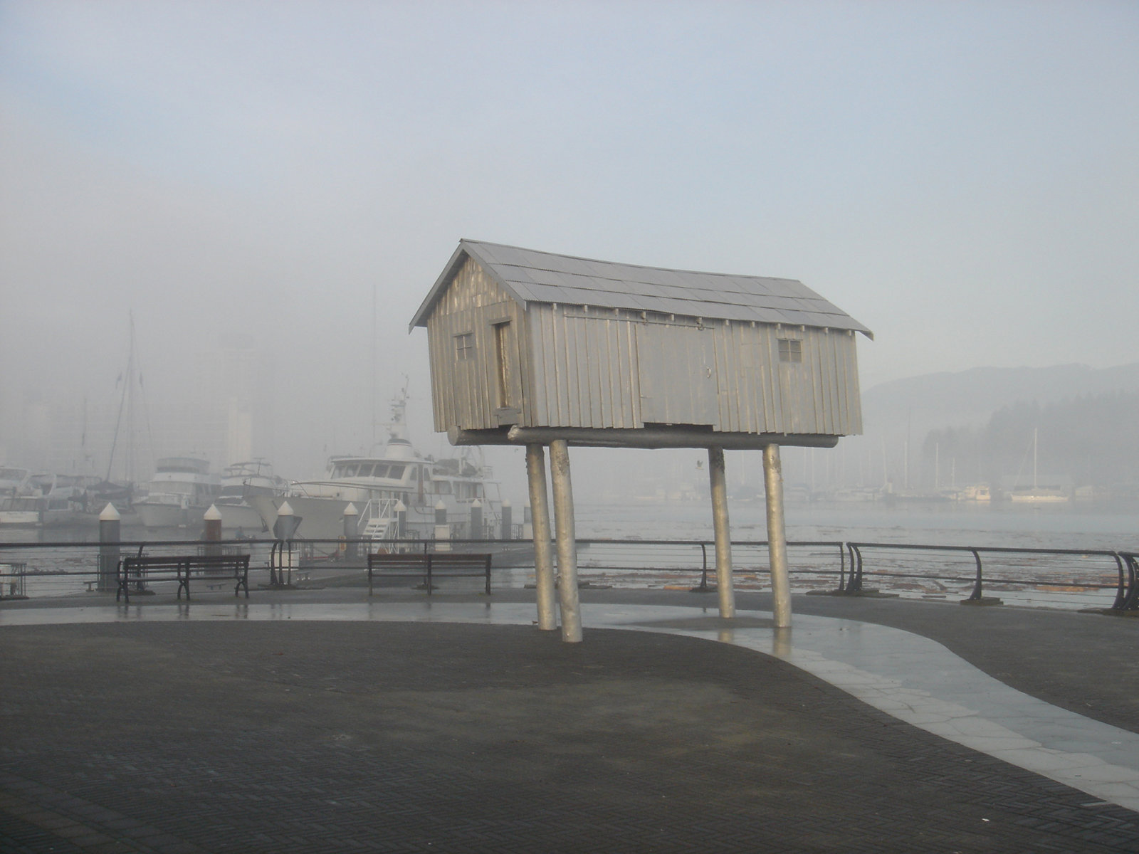 Liz Magor, LightShed, 2005, cast aluminum, dimensions variable. Installation view, Coal Harbour, Vancouver, BC