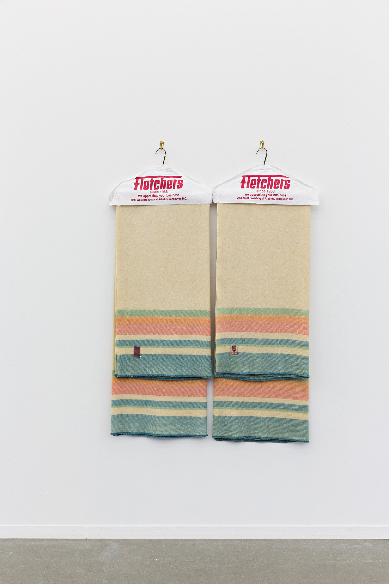 Liz Magor, Mossfield Twins, 2011, wool, fabric, metal, paper, plastic, 54 x 39 x 2 in. (136 x 100 x 6 cm)