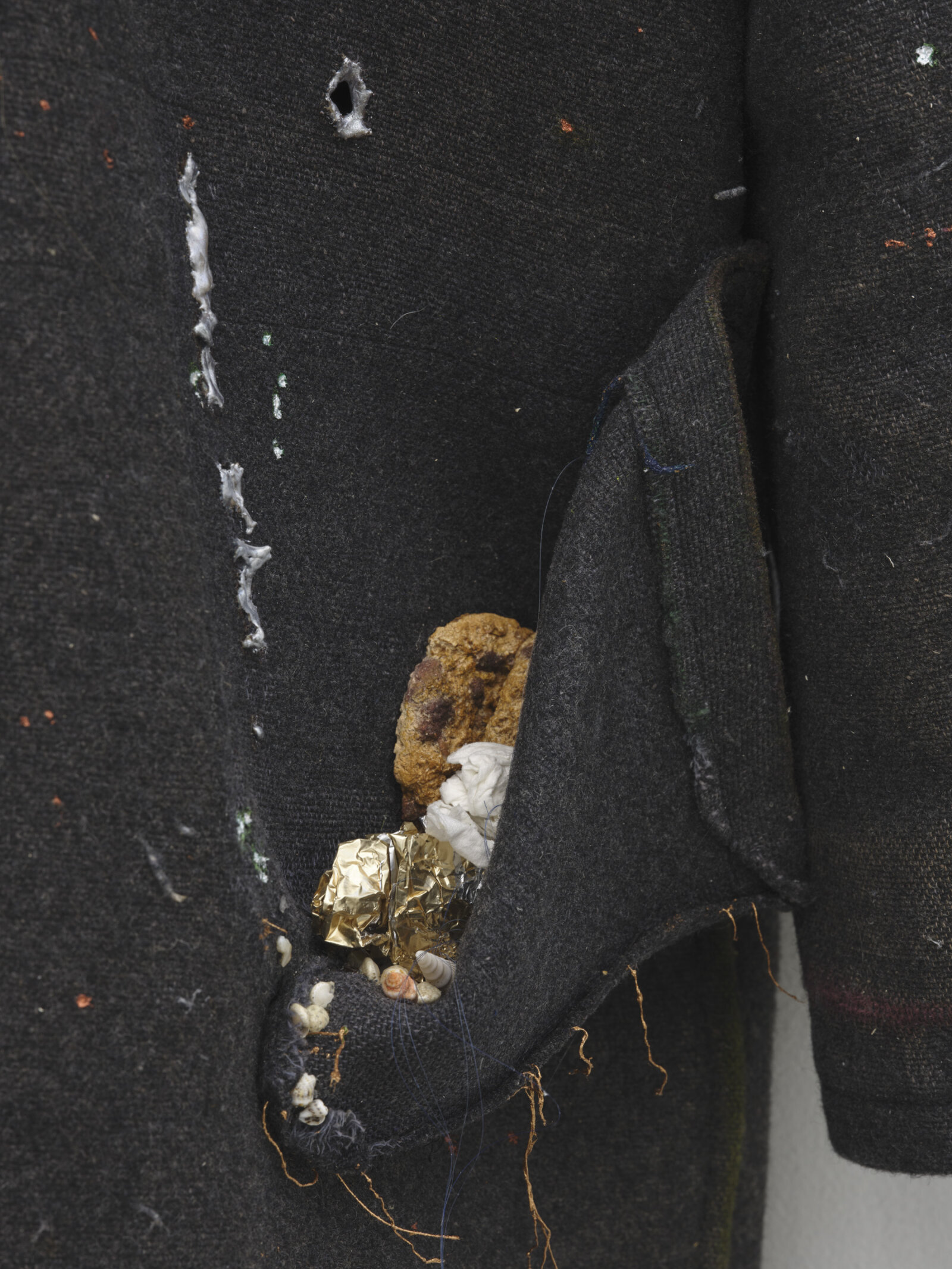 Liz Magor, Perennial (detail), 2021, textile, paint, hair, polymerized gypsum, wood, 45 x 28 x 12 in. (114 x 71 x 31 cm)