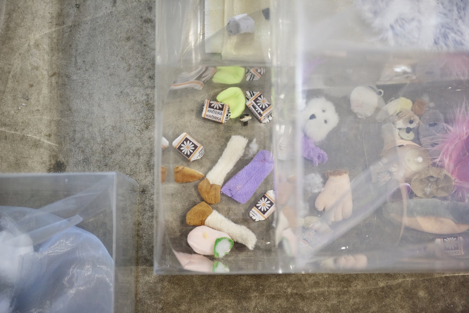 Liz Magor, Pet Co. (detail), 2018, polyester film, textiles, paper, stuffed toys, rat skins, mixed media, 44 x 204 x 156 in. (112 x 518 x 396 cm). Installation view, BLOWOUT, Carpenter Center for Visual Arts, Cambridge, USA, 2019
