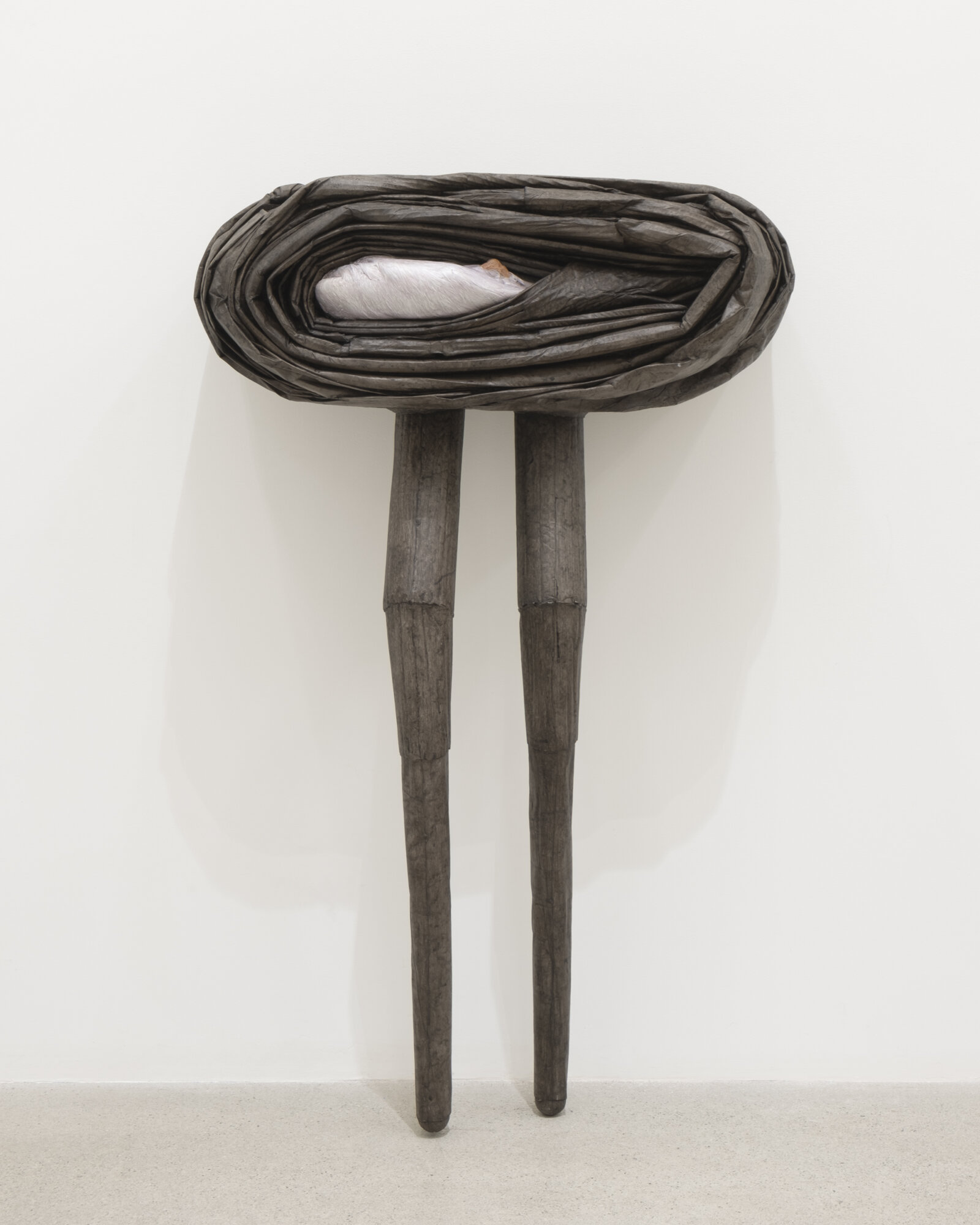 Liz Magor, Sequel, 2024, pigmented polymerized gypsum, 47 x 28 x 13 in. (119 x 71 x 33 cm)