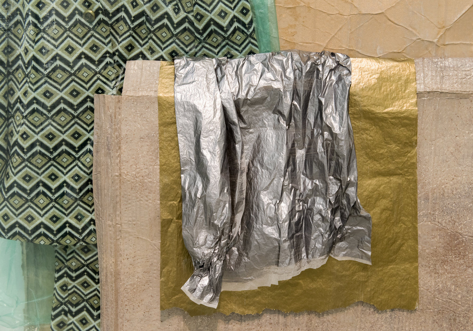 Liz Magor, Stretch Fabric (detail), 2016, polymerized gypsum, painted glassine, plastic, fabric, 73 x 48 x 15 in. (185 x 122 x 38 cm)