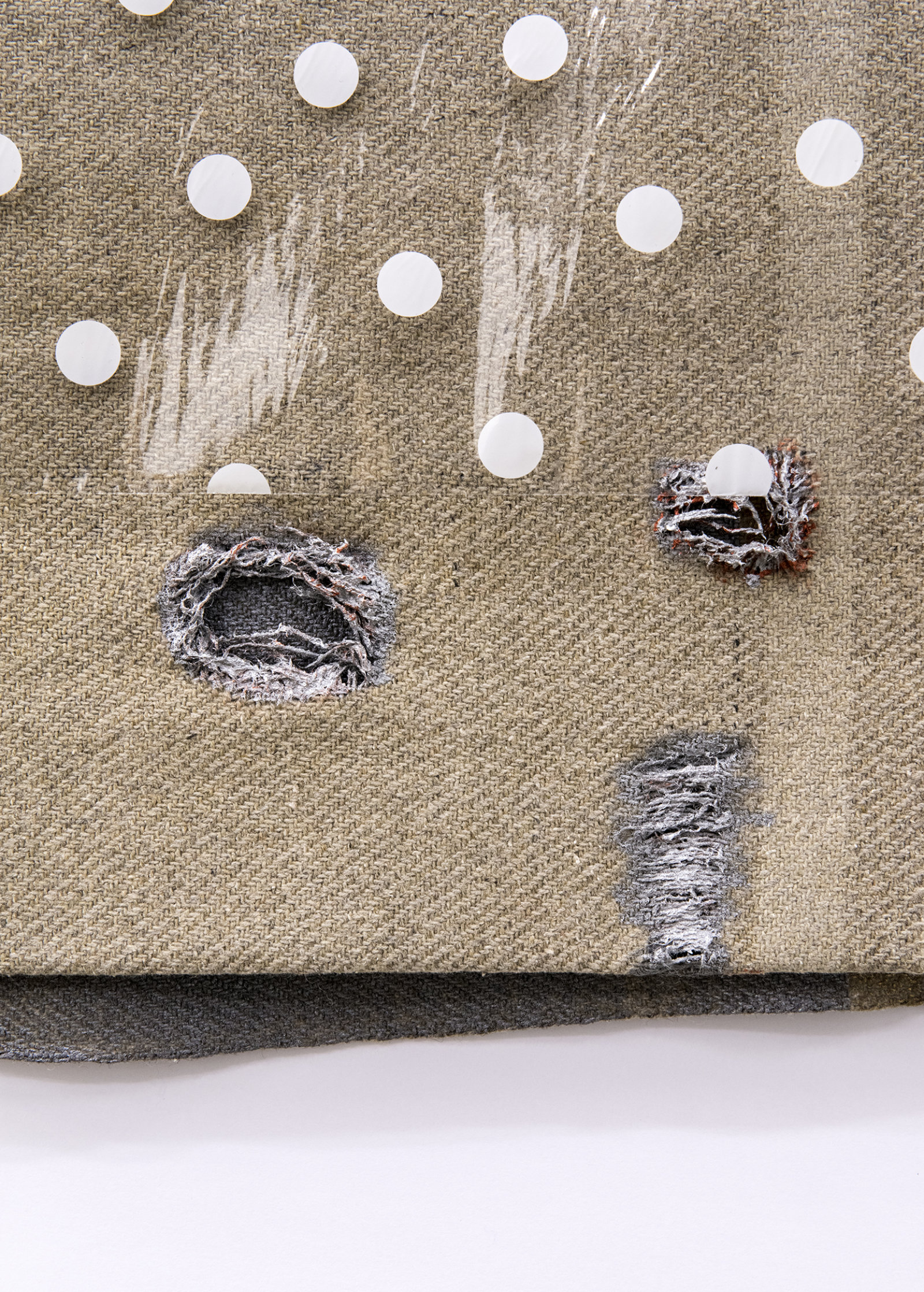 Liz Magor, Violator (detail), 2015, wool, fabric, plastic, paper, polymerized gypsum, 24 x 160 in. (61 x 406 cm)