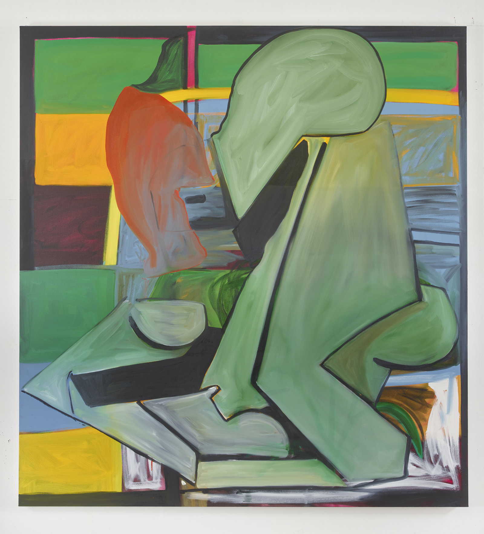 Elizabeth McIntosh, The Freshman, 2015, flashe and oil on canvas, 75 x 70 in.  (191 x 178 cm)