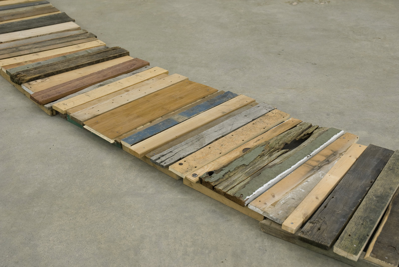 Ashes Withyman, A Most Elastic Road from Uncertain Pilgrimage (detail), 2009, found wood, found nails, 276 x 44 x 3 in. (701 x 112 x 6 cm)