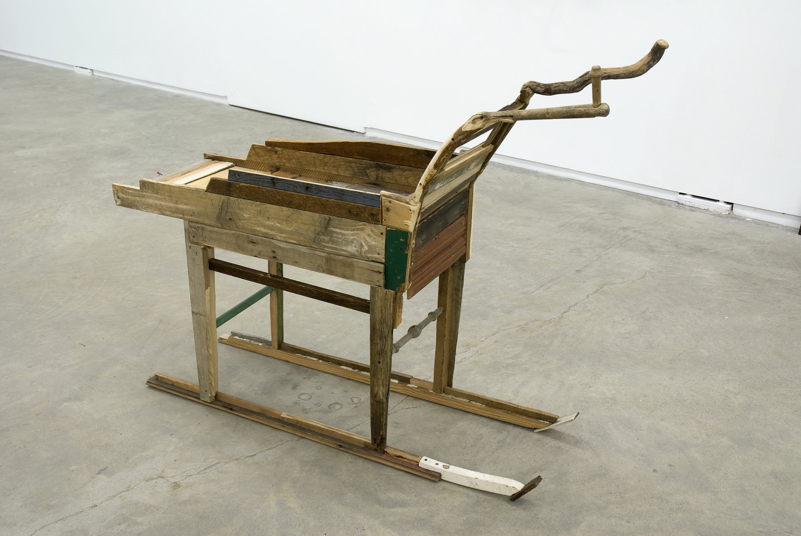 Ashes Withyman, Donkey, Sculpture as Companion (With Device to Stop Braying) (from Uncertain Pilgrimage), 2006–2009, found wood, nails, screws, twine, stone, 47 x 56 x 18 in. (119 x 142 x 46 cm)