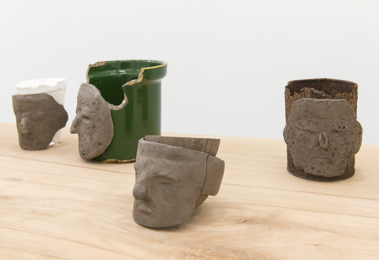 Ashes Withyman, Funeral Vessels (detail), 2014, found objects and unfired clay dredged from the Forth and Clyde canal, Glasgow, 40 x 96 x 23 in. (100 x 243 x 58 cm)