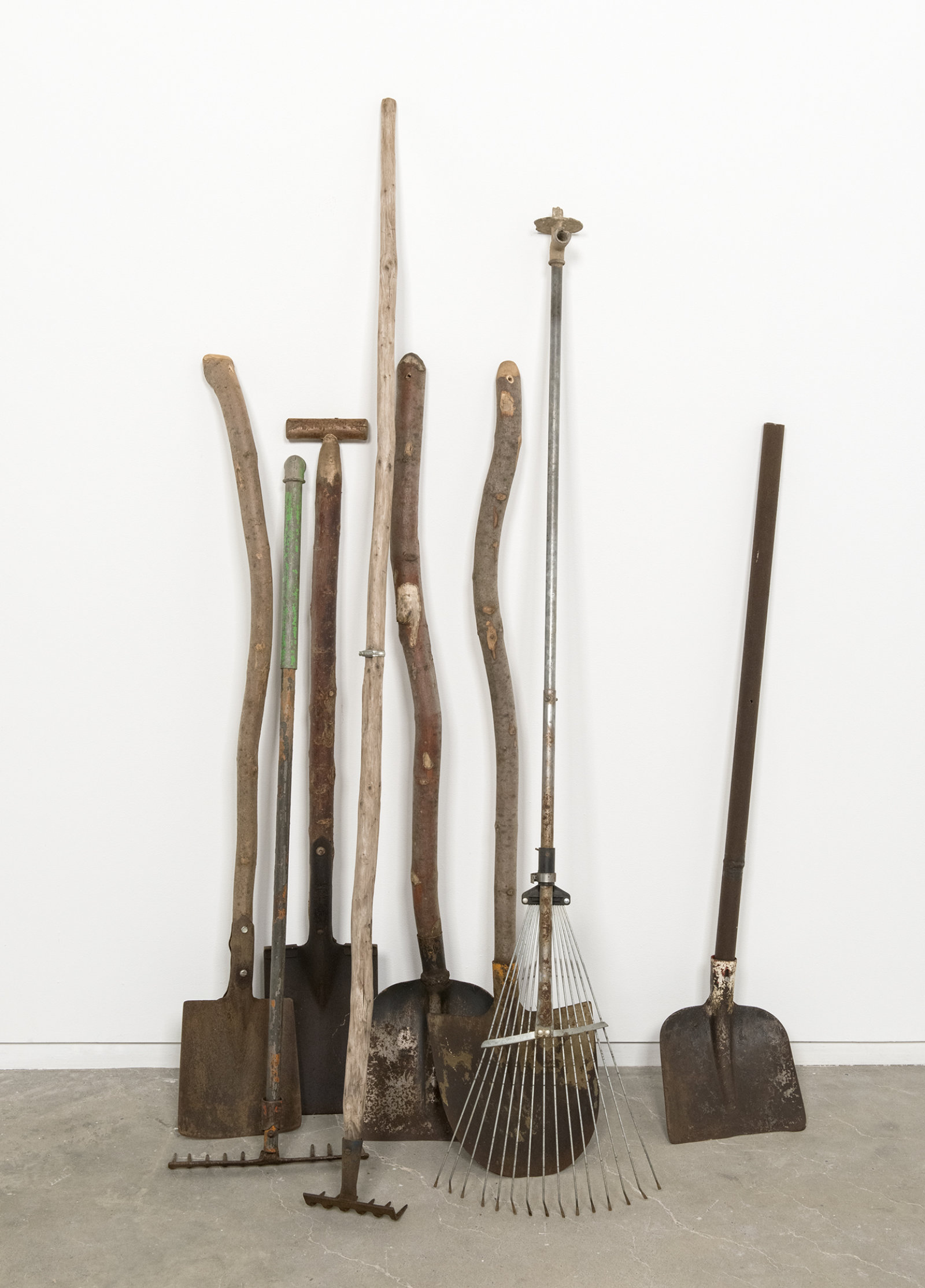 Ashes Withyman, Tools from a place, near the buried canal, 2011–2012, metal, wood, 65 x 49 x 18 in. (164 x 124 x 46 cm)
