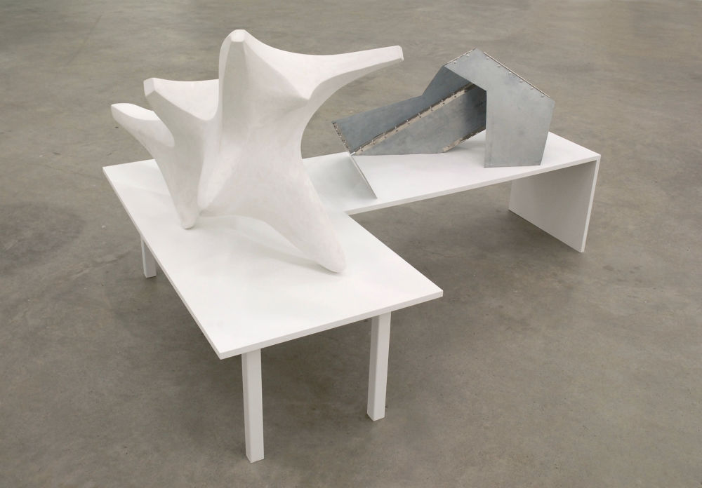 Damian Moppett, Figure In Transition, 2007–2008, plaster, steel, wood, 45 x 67 x 48 in. (114 x 170 x 122 cm) by 