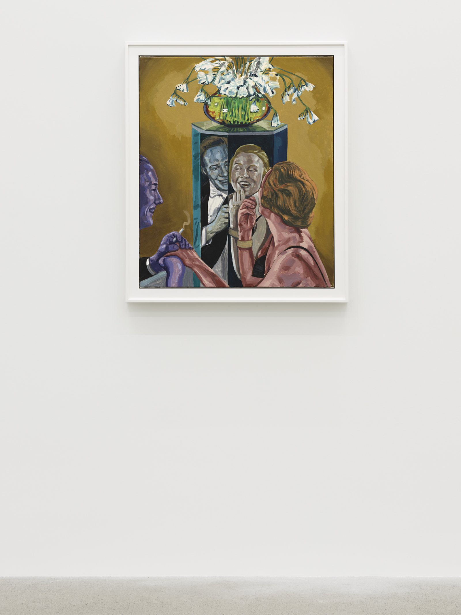 ​Damian Moppett, Man and Woman in Mirror, 2020, oil on canvas, 36 x 31 in. (92 x 79 cm) by Damian Moppett