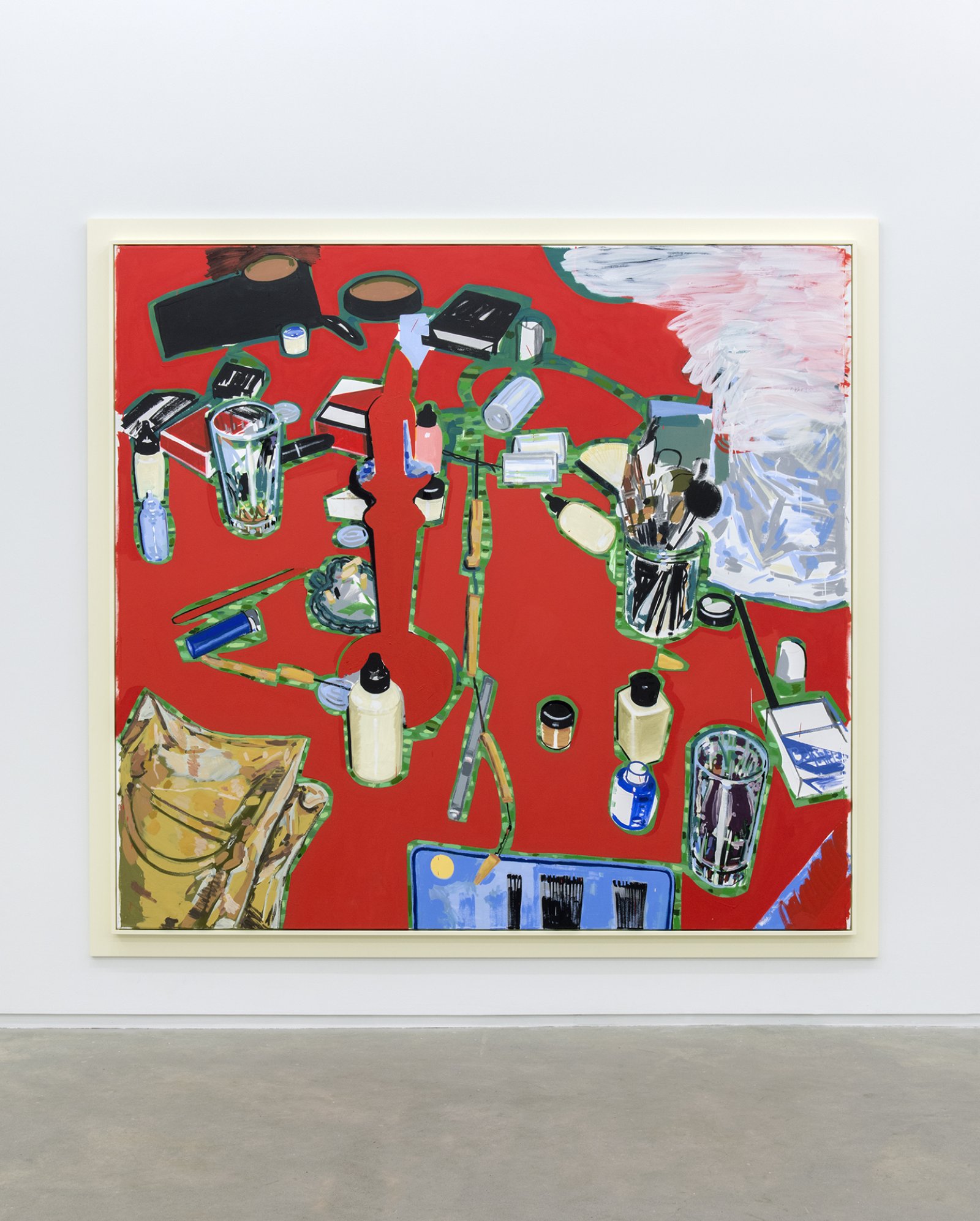 Damian Moppett, Red Table, 2012–2013, oil on canvas, 90 x 96 in. (227 x 243 cm) by Damian Moppett