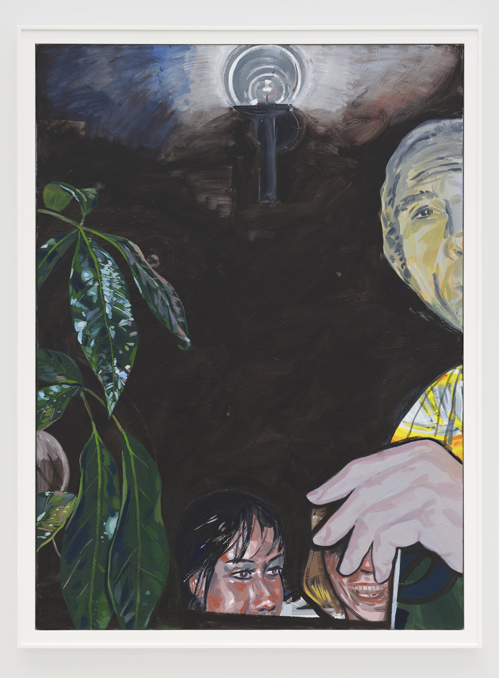 ​Damian Moppett, Untitled (Party with Plant), 2020, oil on canvas, 67 x 50 in. (170 x 127 cm) by Damian Moppett