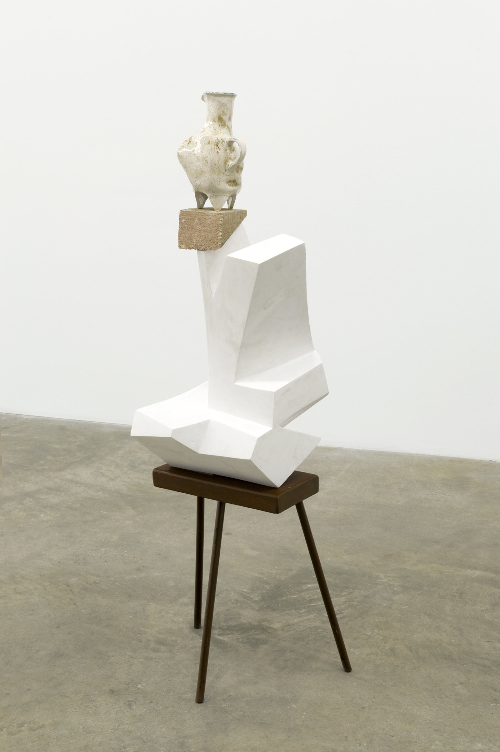 Damian Moppett, Abstracted Acrobat, 2011, plaster, stoneware, styrofoam, wood, 54 x 18 x 13 in. (137 x 46 x 33 cm)