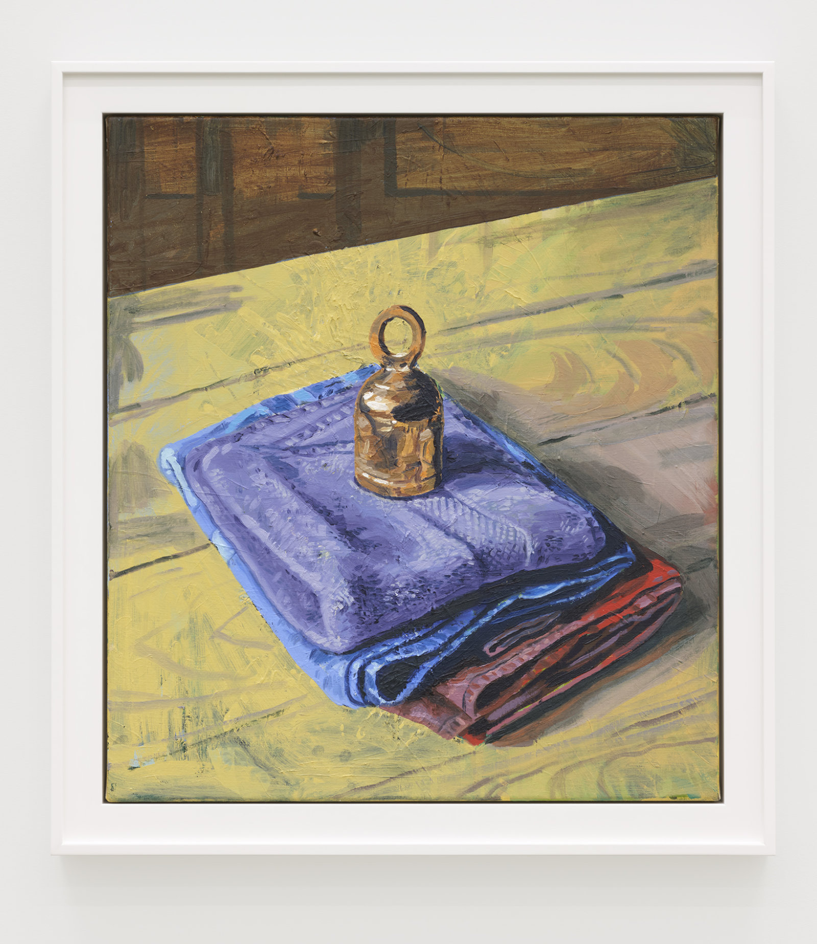 Damian Moppett, Bell and Towels, 2020, oil on canvas, 30 x 27 in. (76 x 69 cm)