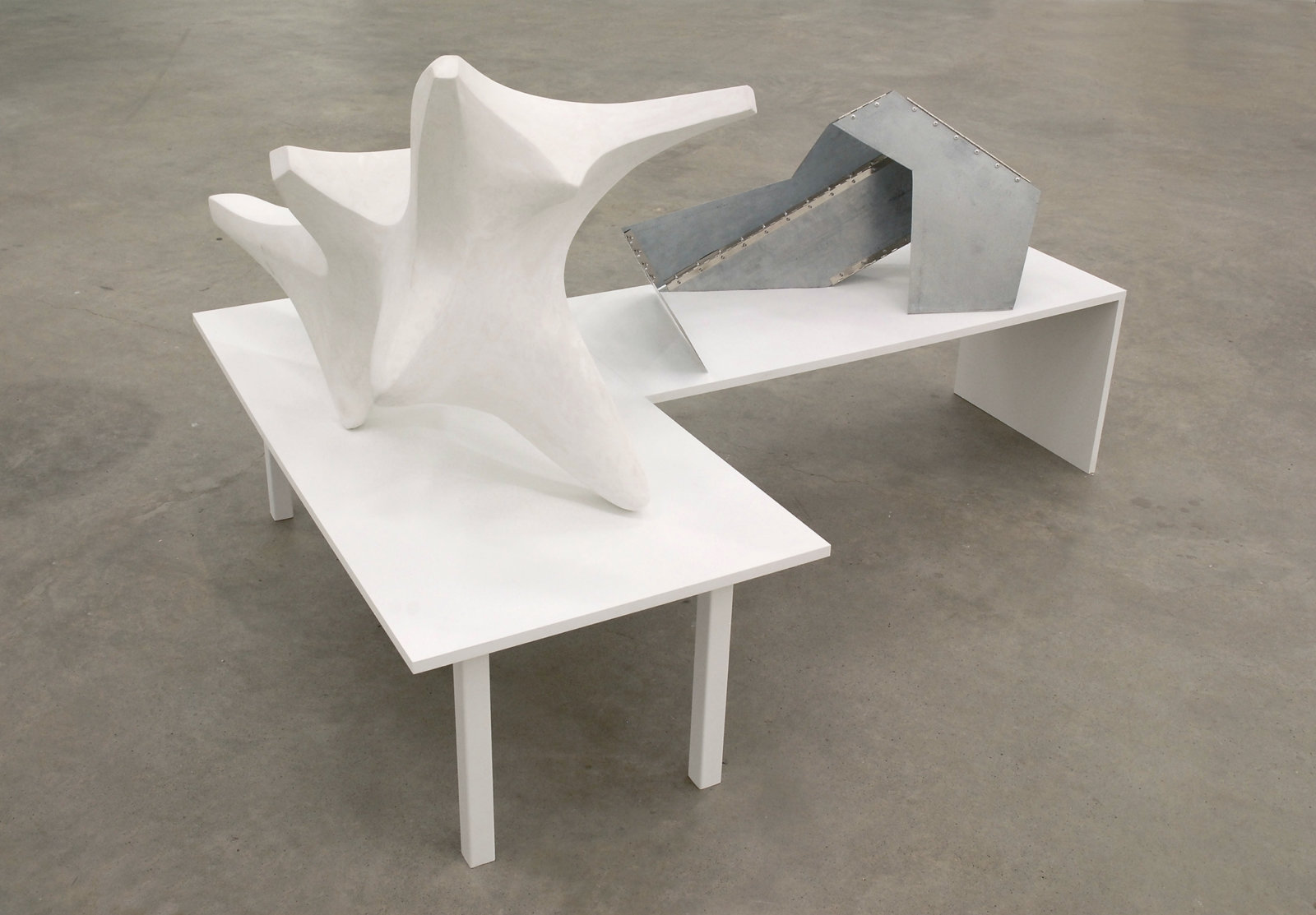 Damian Moppett, Figure In Transition, 2007–2008, plaster, steel, wood, 45 x 67 x 48 in. (114 x 170 x 122 cm)