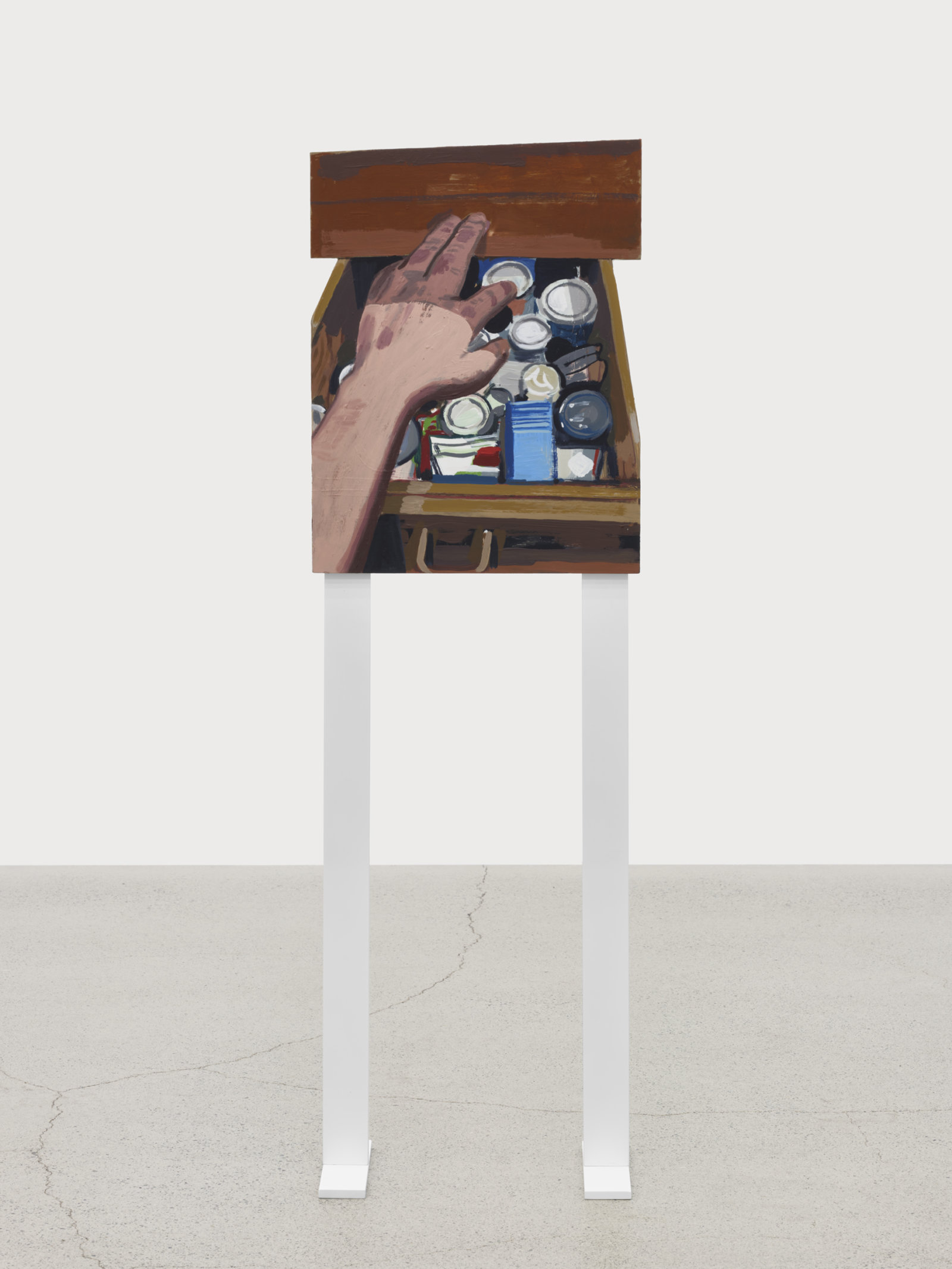 Damian Moppett, Hand in the Spice Drawer, 2023, oil and enamel on aluminum, 45 x 14 in. (114 x 36 cm)