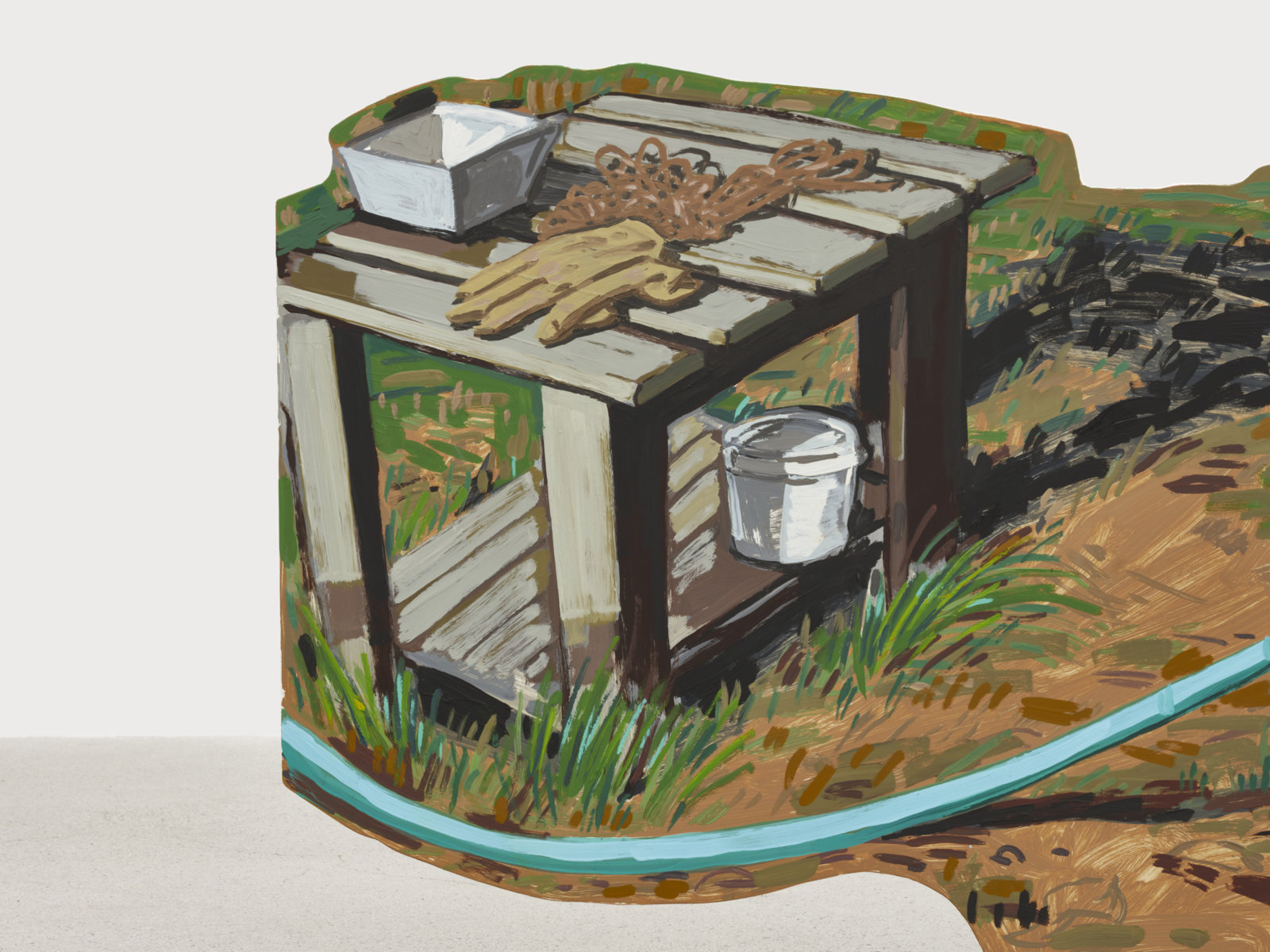 Damian Moppett, In the Garden (detail), 2023, oil and enamel on aluminum, 52 x 75 in. (132 x 189 cm)