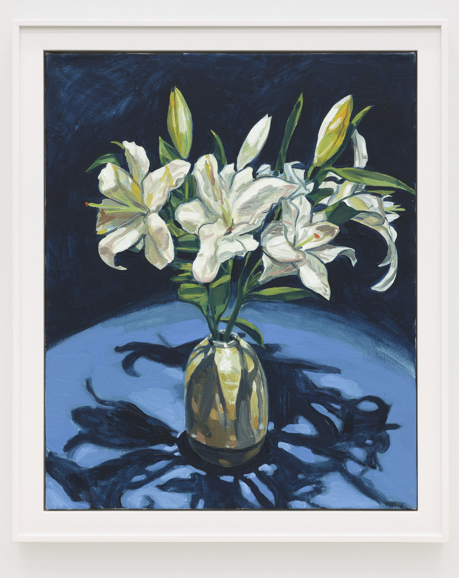 Damian Moppett, Lilies (Indigo), 2020, oil on canvas, 32 x 27 in. (82 x 69 cm)